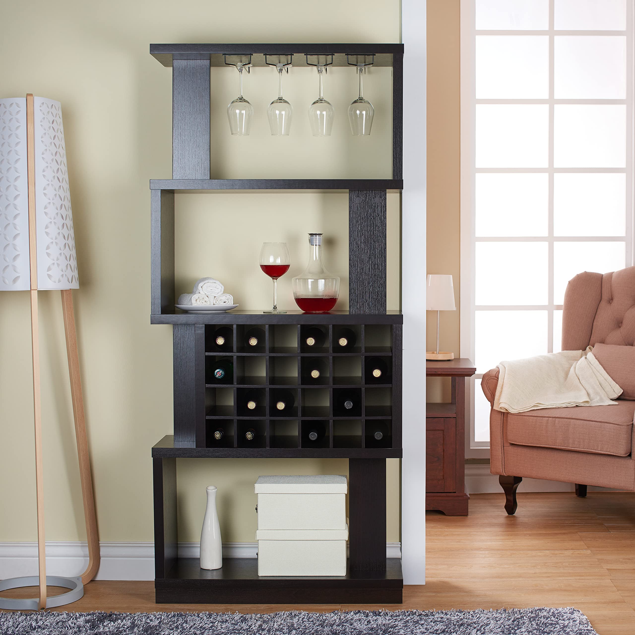 PayLessHere Bar Cabinet - Wine Rack & Glass Holder for Liquor, Coffee & Wine Storage | Modern Home Bar Furniture for Office, Living Room & Entertaining