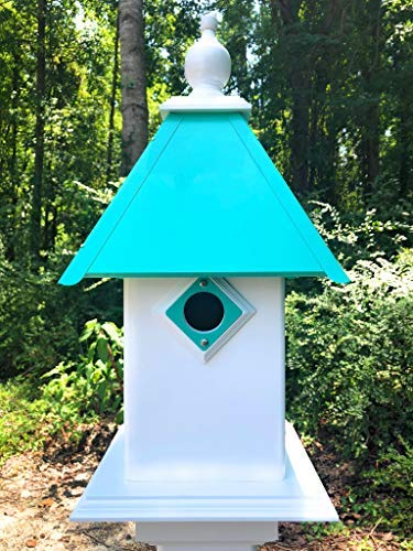 Handmade Classic Bluebird House with Beach Glass - Natural Wood Birdhouse for Garden, Backyard & Outdoor Decor - Attract Bluebirds & Enhance Your Garden Aesthetic