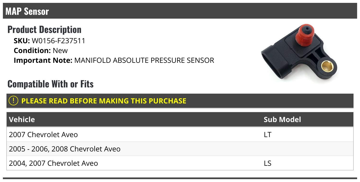 High-Quality MAP Sensor for 2004-2008 Chevy Aveo - Manifold Absolute Pressure Sensor Replacement - Improve Engine Performance & Fuel Efficiency - Perfect for Daily Commuting & Highway Driving