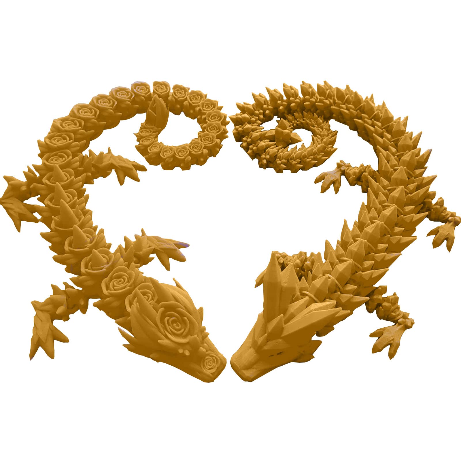 3D Printed Crystal Rose Dragon - Rotatable & Poseable Articulated Dragon Toy for Kids & Adults - Anxiety Relief Action Figure - 2PCS (21.7in Yellow) - Perfect for Home Decor, Desk Display, and Stress Relief Gifts