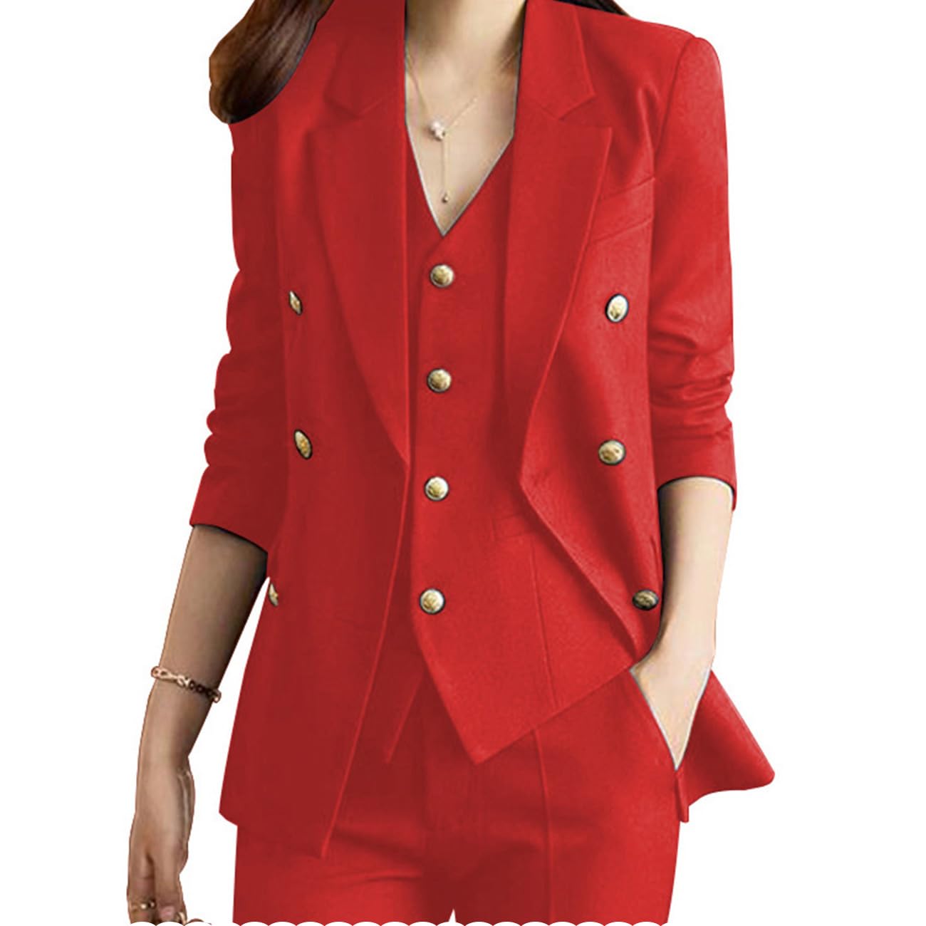 Women's 3-Piece Pant Suit Set - Professional Business Outfit Slim Fit Blazer & Pants - Office Work Attire for Career Women & Formal Occasions