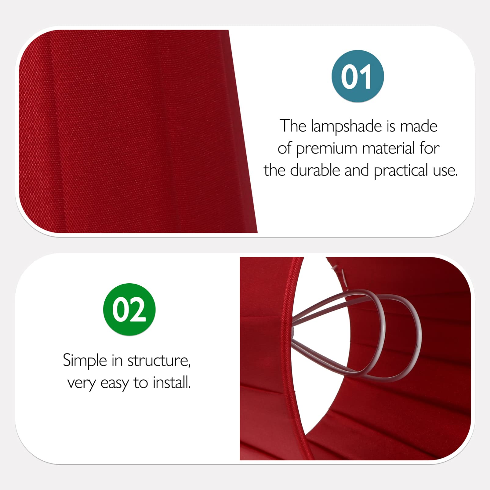 Red Clip-On Lamp Shade - Fabric Light Fixture Cover for Table & Desk Lamps - Perfect for Bedroom, Living Room, Office & Nightstand Lighting Decor