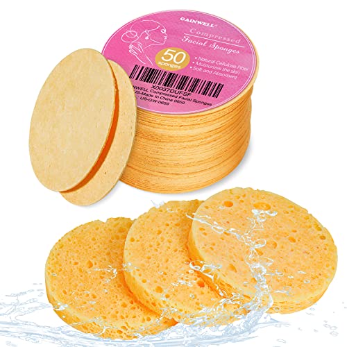 50-Count Compressed Facial Sponges | 100% Natural Cellulose Cosmetic Sponges for Gentle Cleansing, Exfoliating & Makeup Removal | Spa, Travel & Daily Skincare Essential