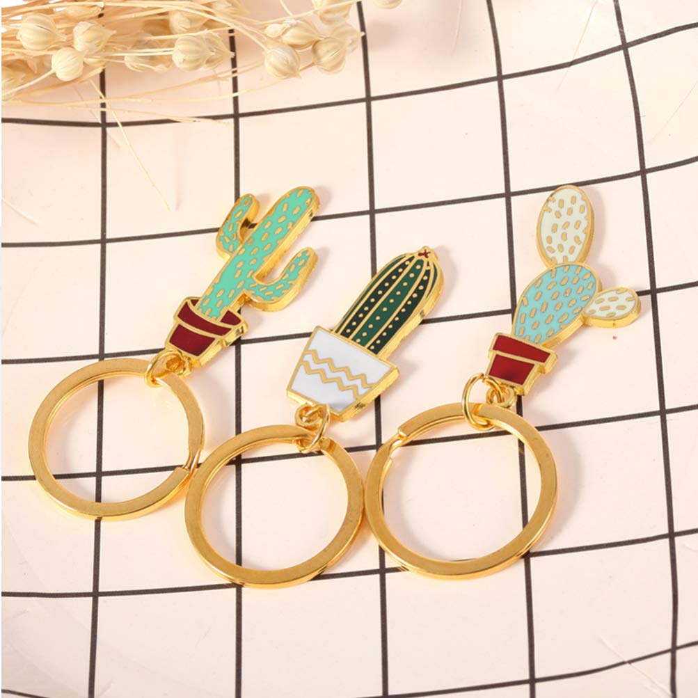 3Pcs Adorable Succulent Cactus Keychain Set - Cute Plant-Themed Alloy Pendant Key Rings for Girls, Women, Teens - Perfect for Backpacks, School Bags, Purse Accessories & Gift Giving