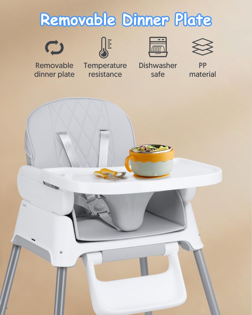 Bellababy 3-in-1 Adjustable Convertible Baby High Chair - Lightweight Portable Toddler Feeding Seat with Easy Clean Fabric - Perfect for Home, Travel & Restaurant Dining