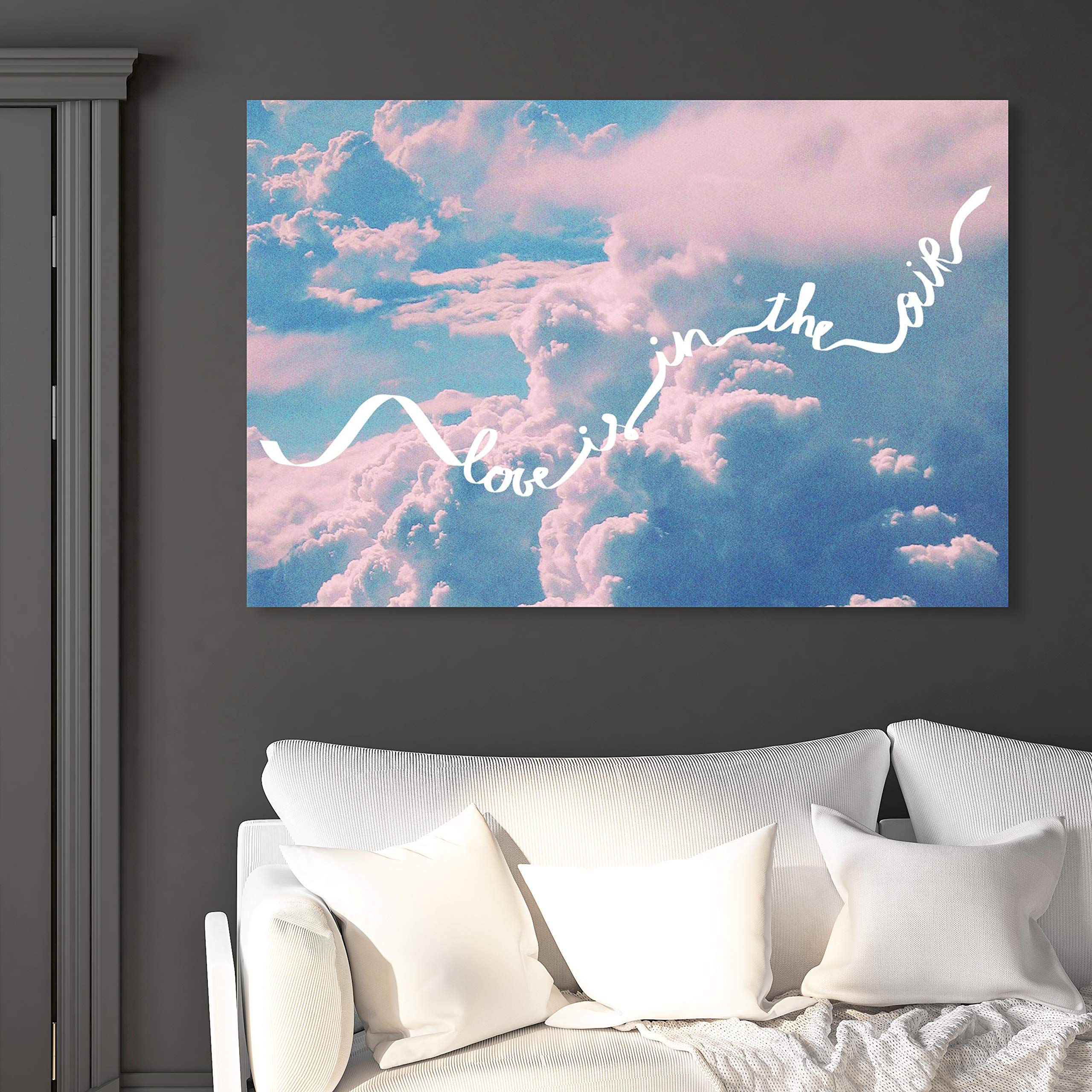 Oliver Gal Artist Co. 'Love is in The Air' Blue & White Typography Wall Art Canvas Print - 45x30 Inches Modern Home Decor for Living Room, Bedroom & Office