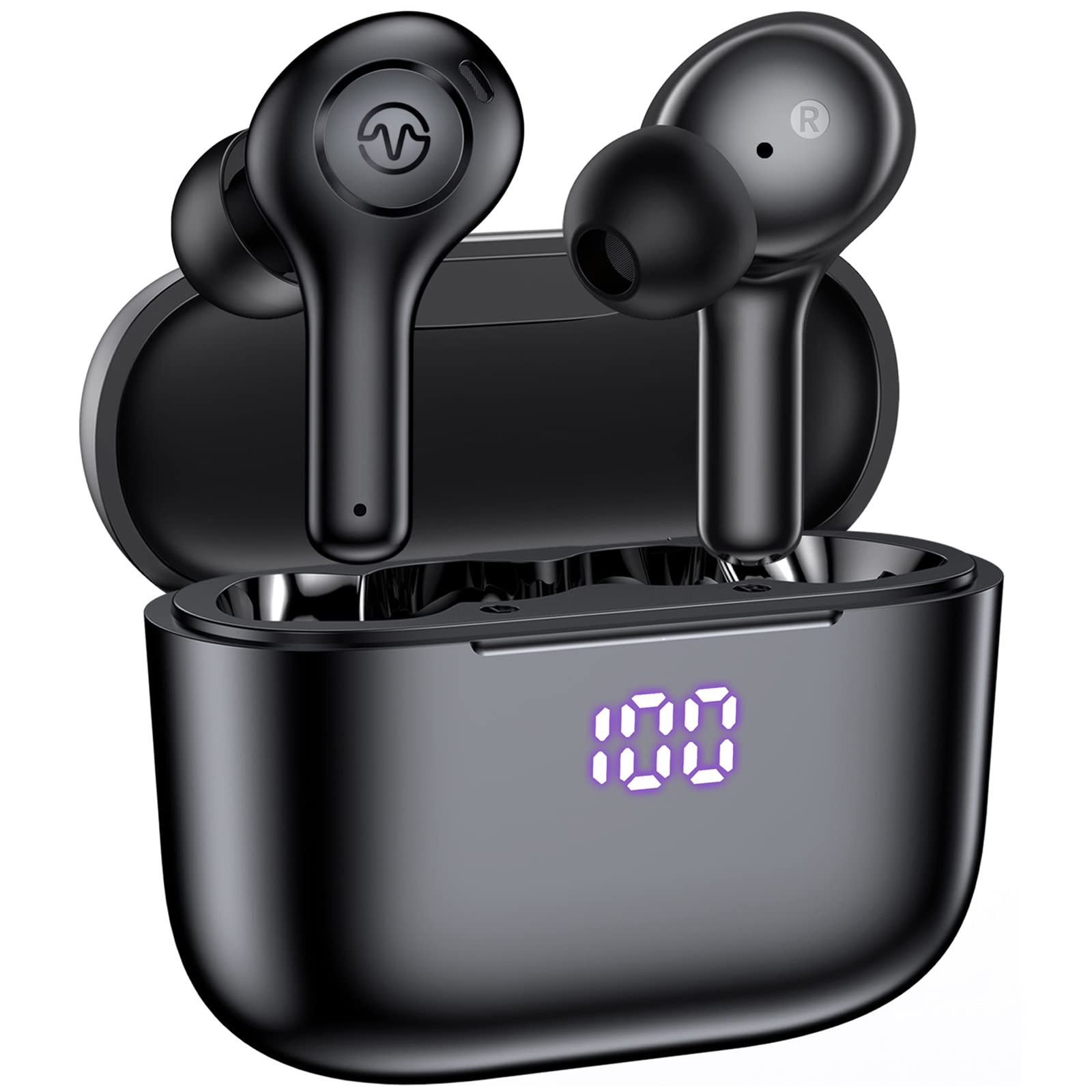 Wireless Bluetooth Earbuds with 50H Playback, IPX7 Waterproof, Wireless Charging Case & LED Power Display - Stereo Sound, Built-in Mic for Clear Calls - Perfect for Workout, Running, Home Office & Travel