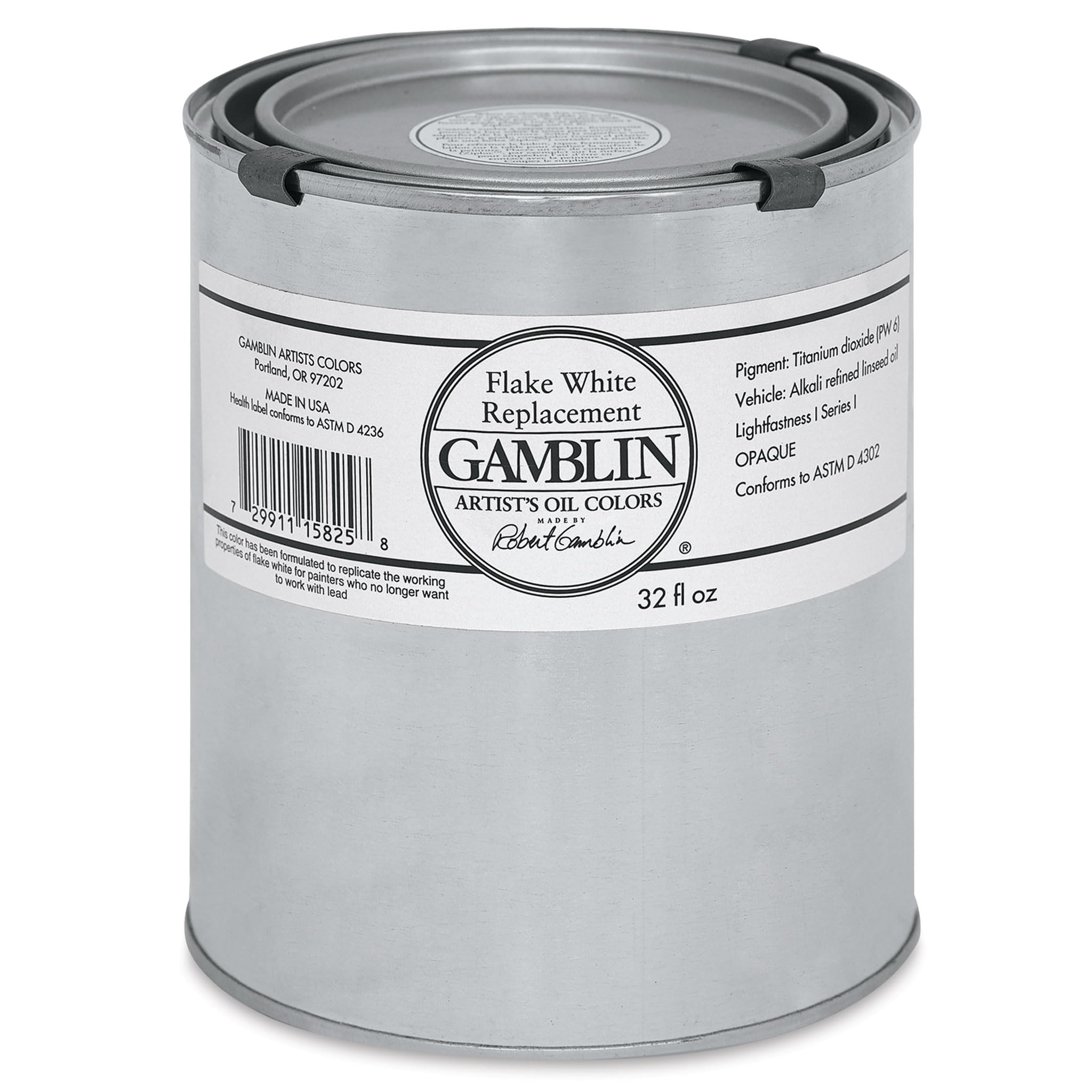 Gamblin Artist's Oil Color 32 oz Can - Flake White Replacement | Professional Oil Paint for Artists | Perfect for Studio Painting & Canvas Art