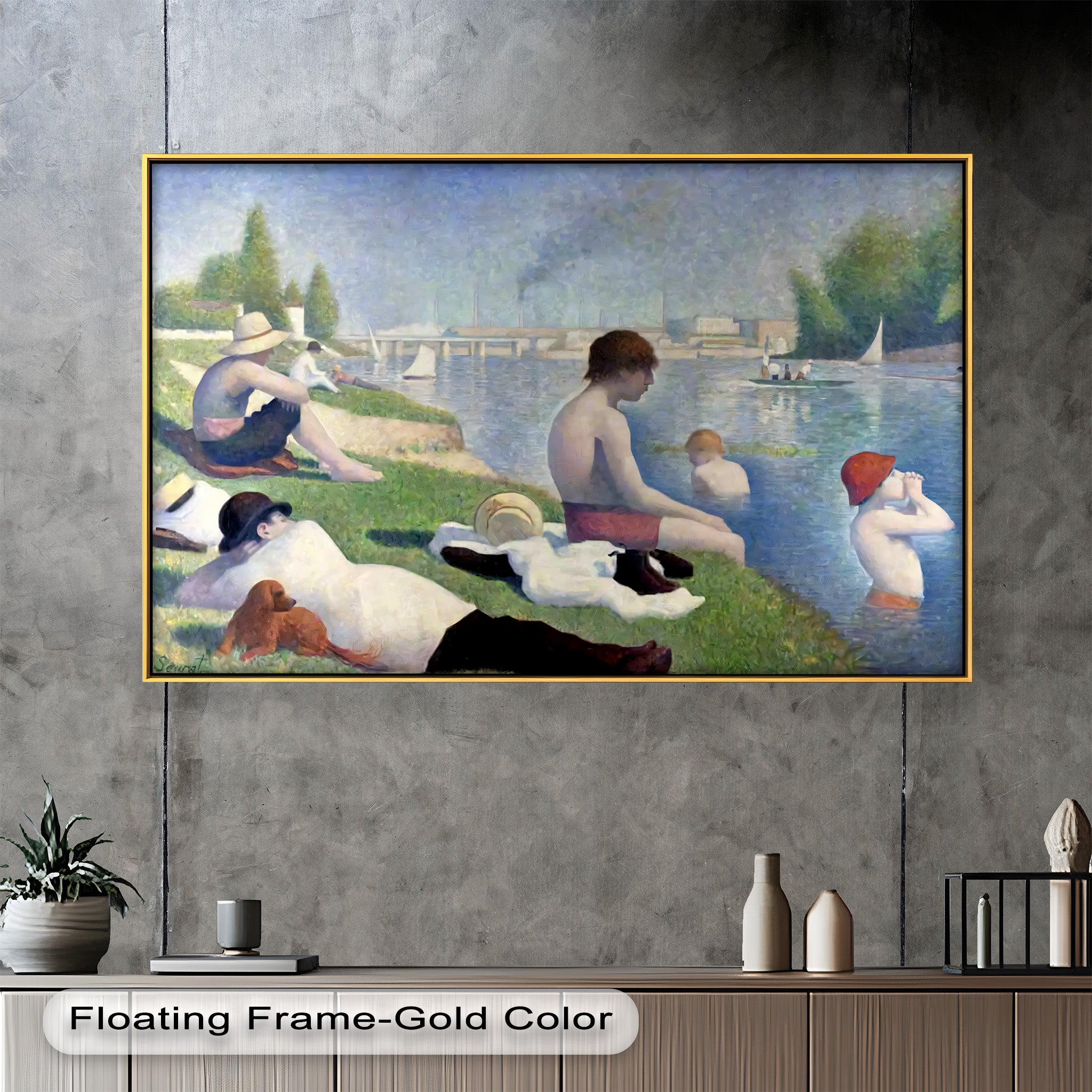 Afternoon Light on the Riverbank - Handmade Pointillism Oil Painting on Canvas - Wall Art for Living Room, Bedroom & Office Decor