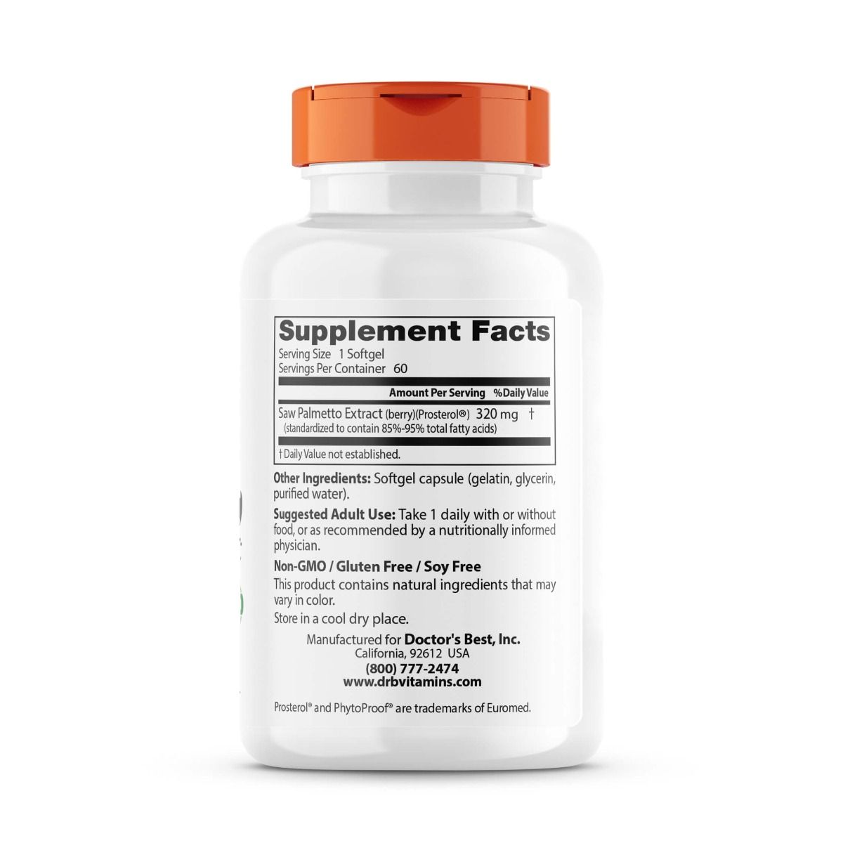 Doctor's Best Saw Palmetto with Prosterol - 320mg Standardized Extract (60 Softgels) | Supports Prostate & Urinary Health | Natural Supplement for Men's Wellness