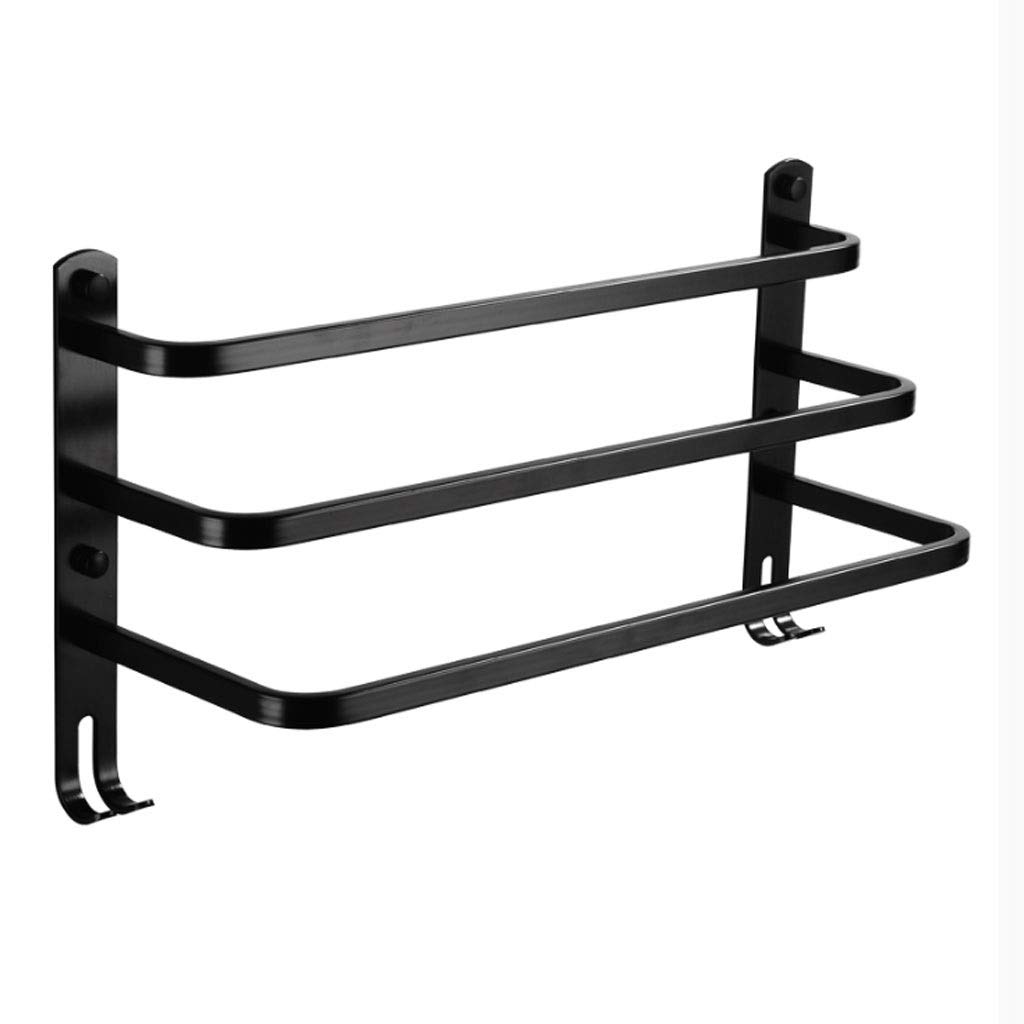 Black Aluminum 3-Tier Wall Mounted Towel Rack with Hooks - Bathroom Towel Bar Holder & Shower Shelf Organizer | Perfect for Small Bathrooms, Laundry Rooms & Spa Decor