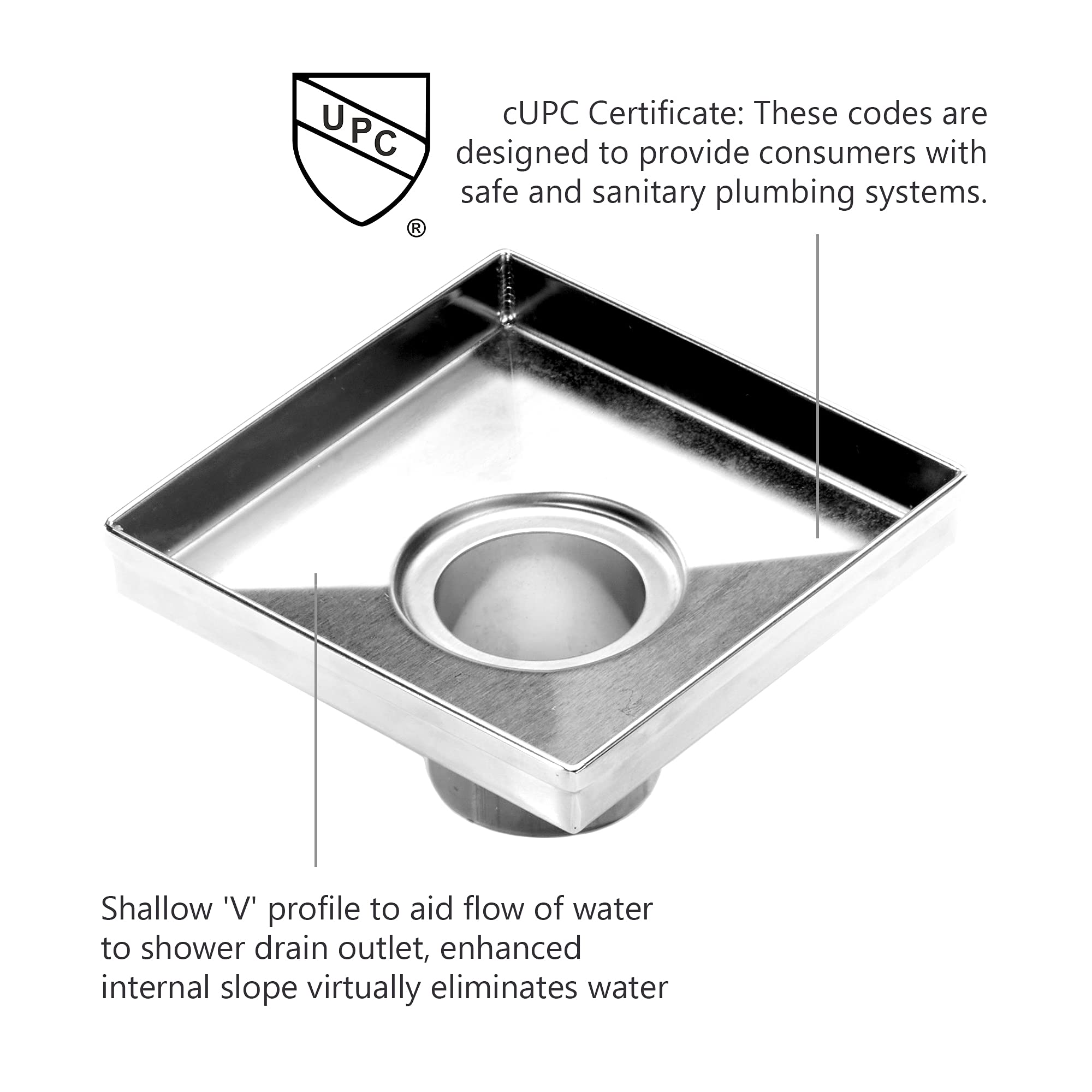 HEATGENE 4-Inch Square Shower Drain with Flat Cover - Stainless Steel Shower Floor Drain with 2-in-1 Flat & Tile Insert Cover - Includes Hair Strainer - Brushed Finish - Ideal for Bathroom Renovation & Modern Shower Installations
