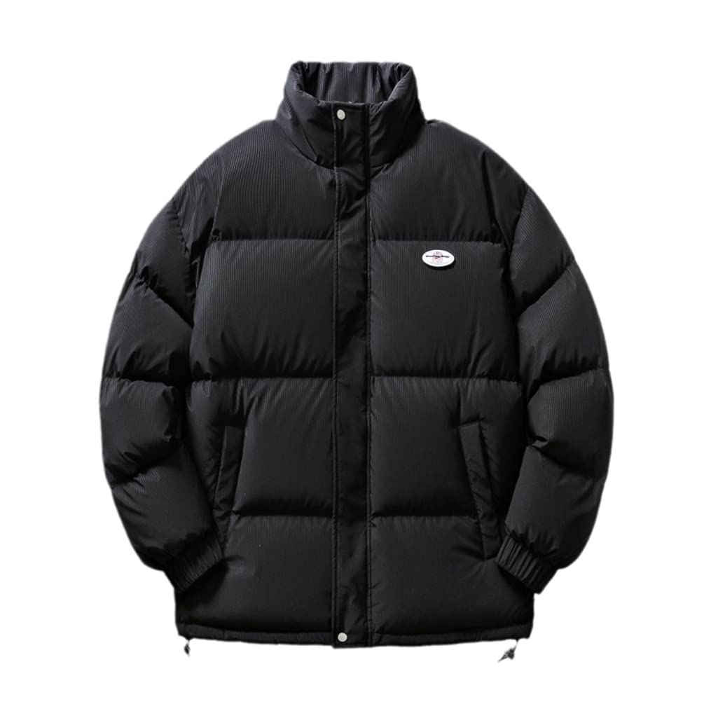 Men's Winter Jacket - Warm Padded Parka Coat with Cotton Lining, Black Outdoor Jacket for Men (Asian-XL Size) | Cold Weather Protection for Hiking, Camping & Daily Commute