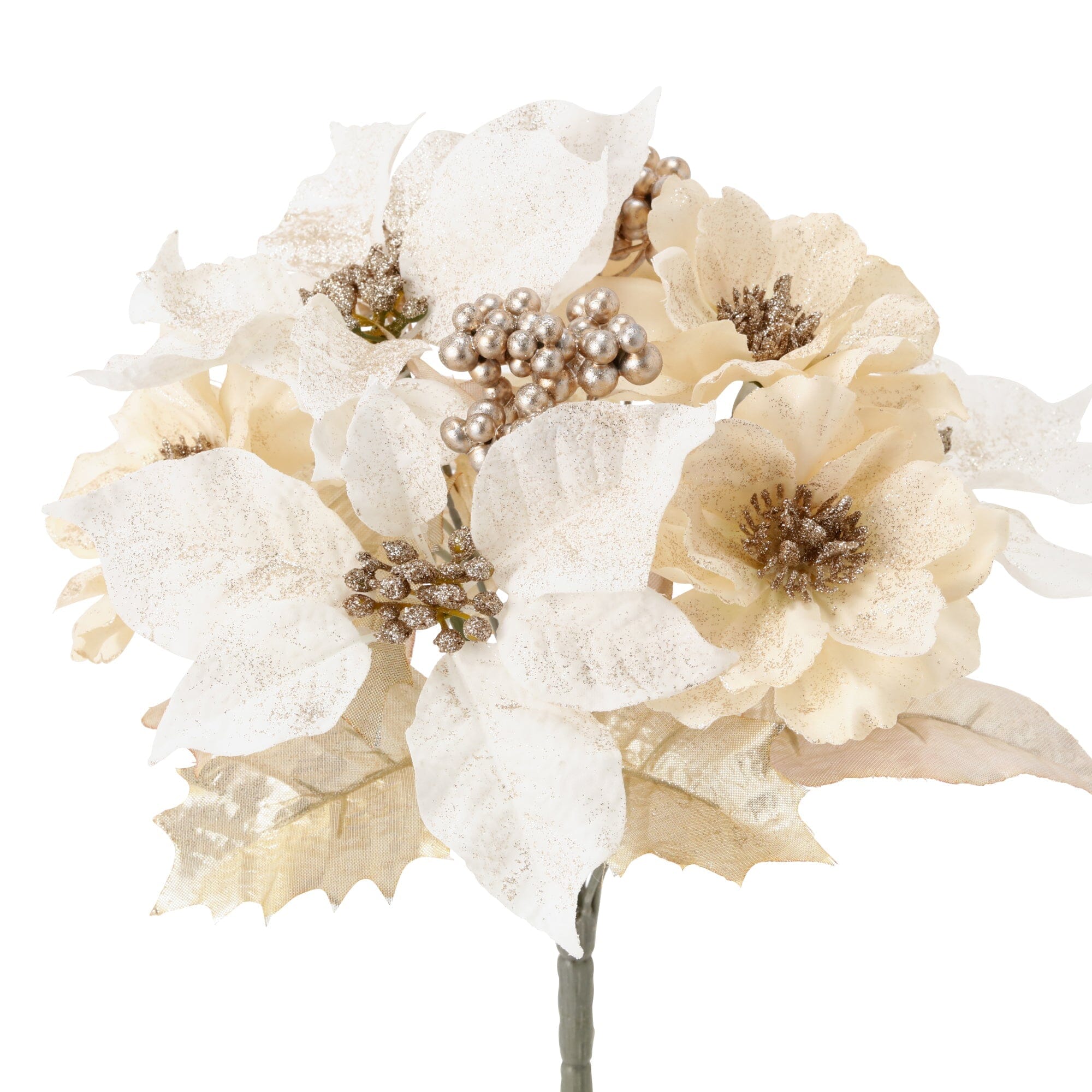 White Poinsettia Bush Artificial Christmas Flowers - Perfect for Holiday Decorations, Home & Office Festive Decor