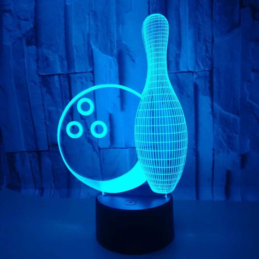 3D Illusion Night Light for Kids - Remote Control LED Desk Lamp with 7 Color Changing Modes | Perfect for Nursery, Bedroom, Study Room | Fun Gift for Boys, Girls, Babies on Christmas, Birthday, Holidays | Bowling Theme Night Light