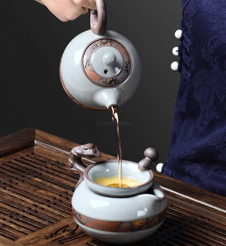 Premium Chinese Kung Fu Tea Set - Handcrafted Ceramic Ice Crack Glaze for Authentic Tea Ceremony | Perfect for Home, Office & Gifting