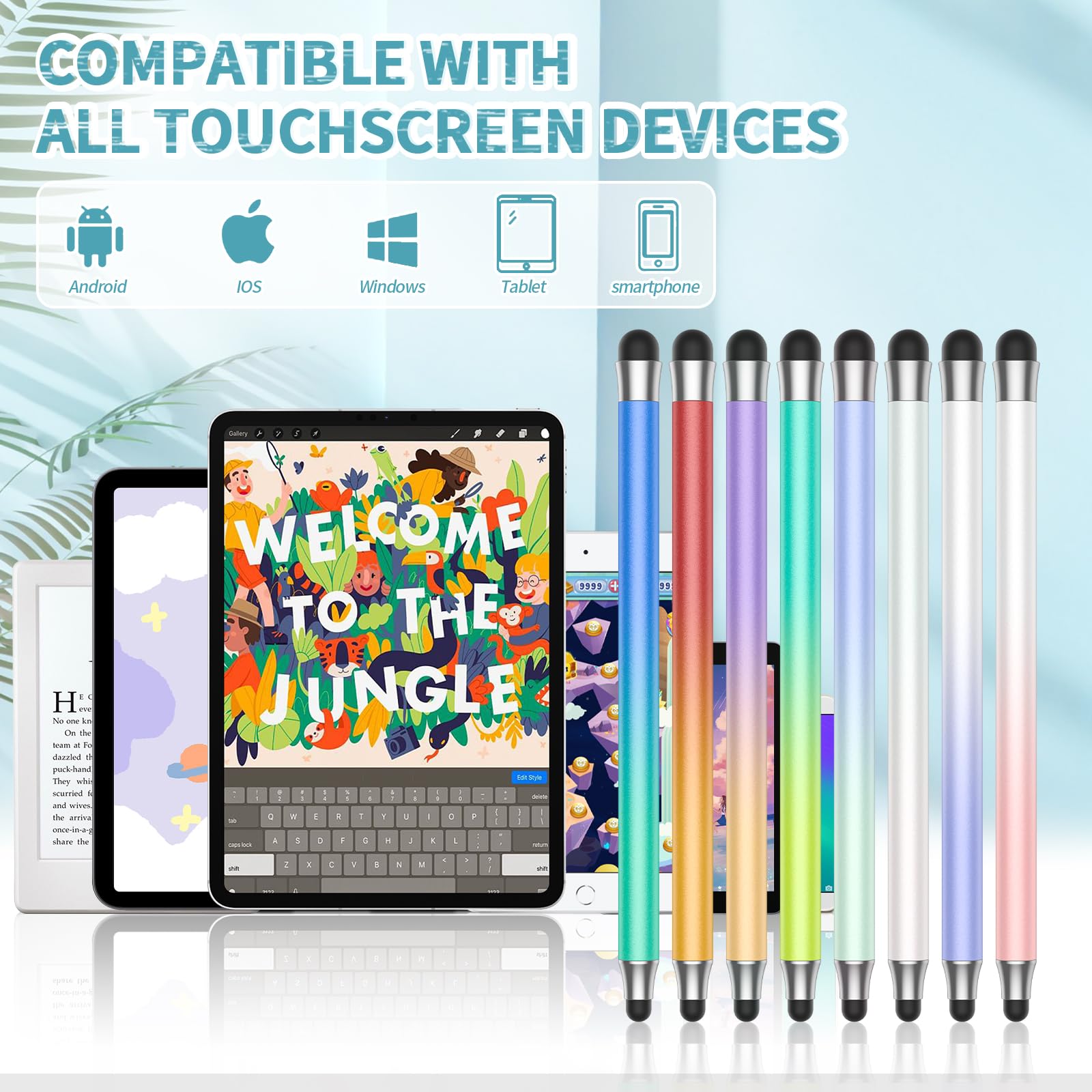 8Pcs 2-in-1 Stylus Pens for Touchscreen - High Precision Dual Rubber Tip Stylus Compatible with iPad, iPhone, Samsung & Android Tablets - Perfect for Drawing, Note-Taking & Digital Art (Multicolor)