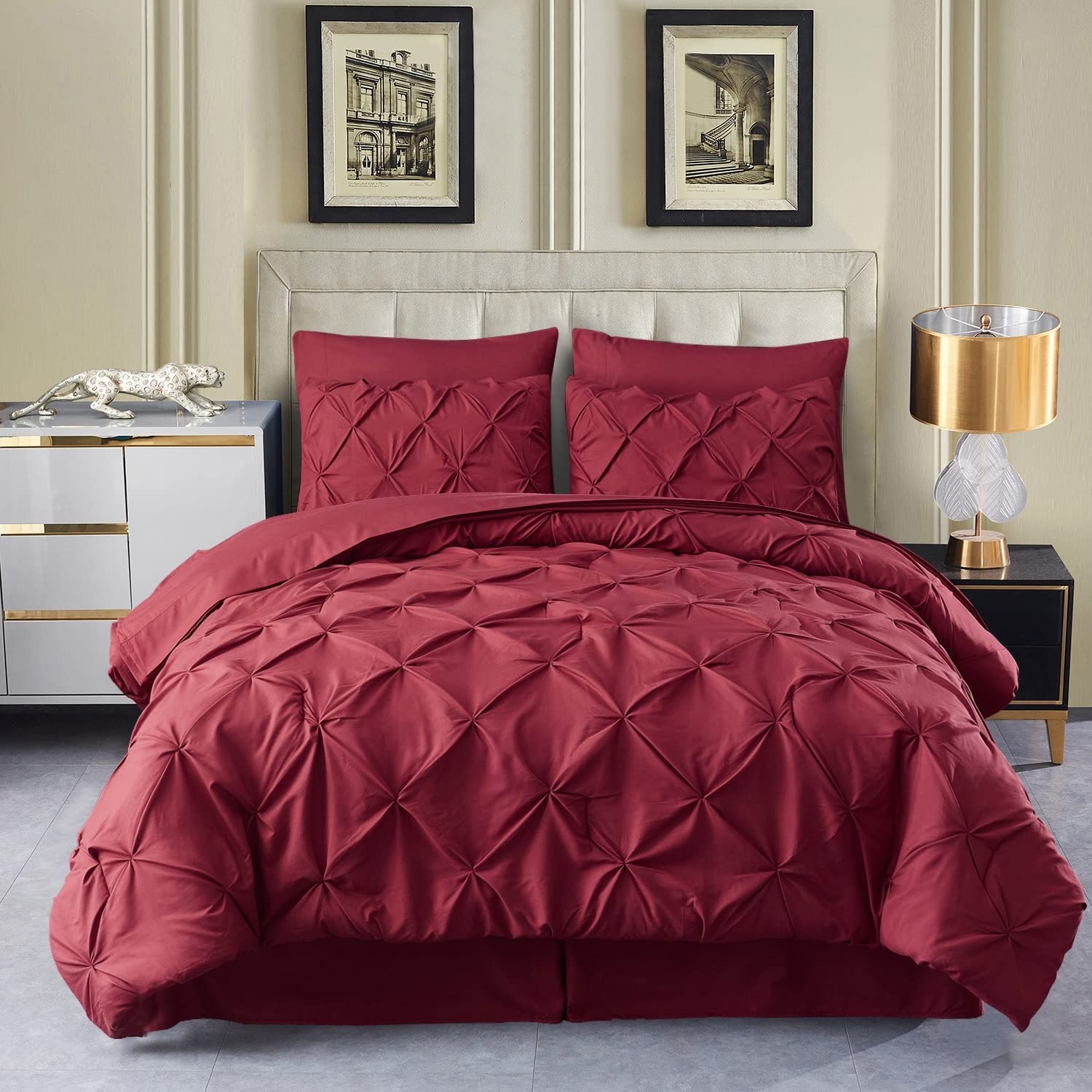8-Piece Pink and Burgundy King Size Bed in a Bag Comforter Set - Soft & Cozy Bedding for Master Bedroom, Guest Room, or Dorm Decor
