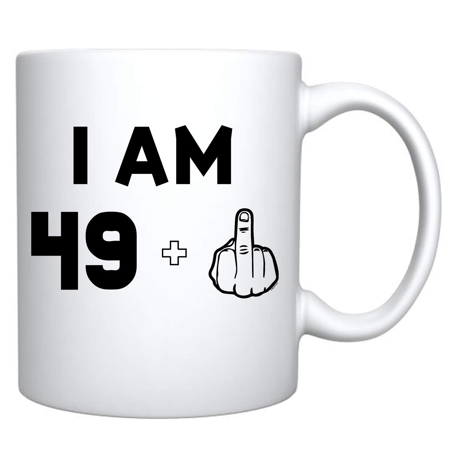 Veracco I'm 49+1 Middle Finger Ceramic Coffee Mug - Funny 50th Birthday Gift for Men & Women - Fifty and Fabulous Novelty Cup (White) - Perfect for Office Pranks, Retirement Parties & Milestone Celebrations