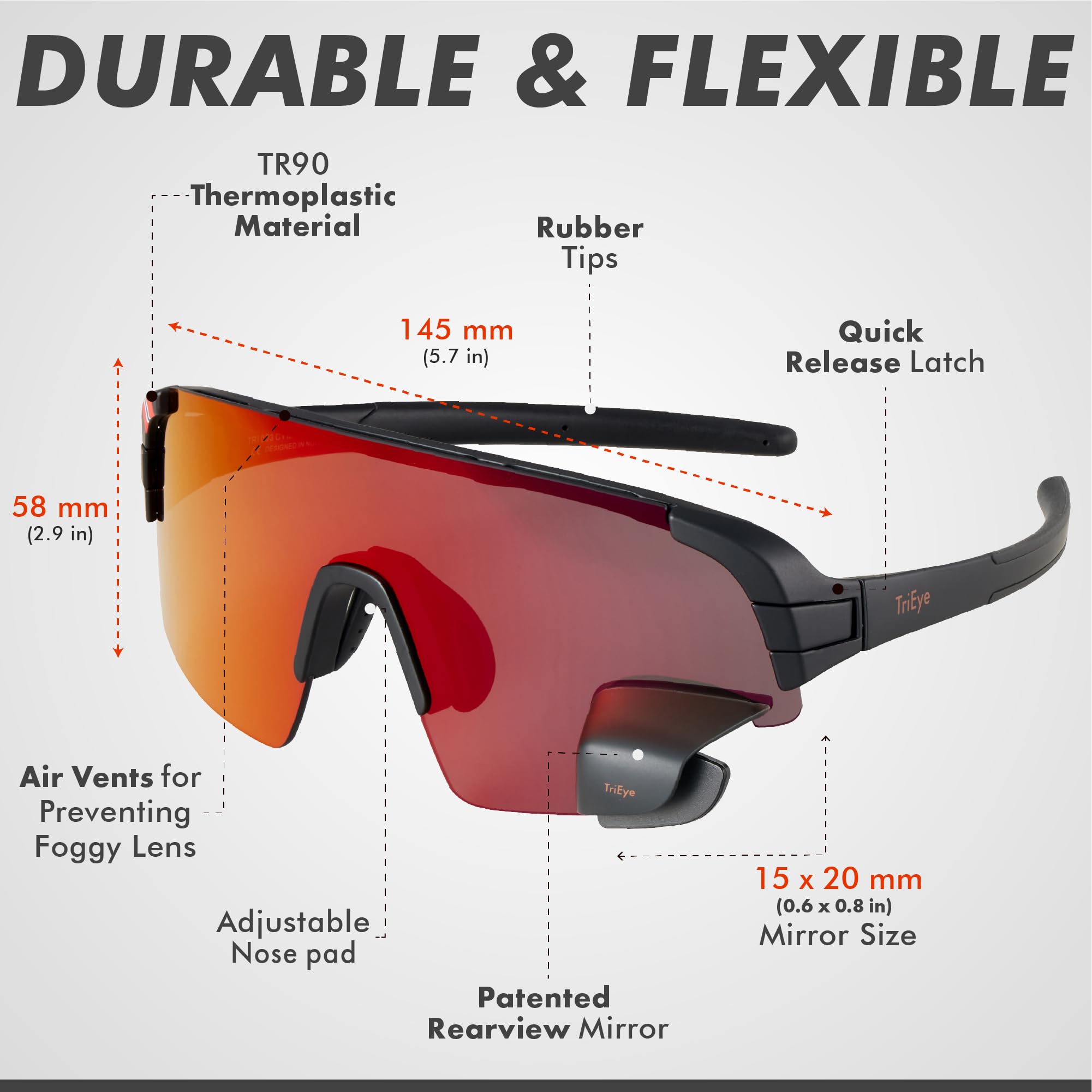 Cycling Sunglasses with Rear-View Mirror for Men & Women - UV400 Protection Sports Glasses for Road & Mountain Biking - Perfect for Commuting, Training, and Outdoor Adventures