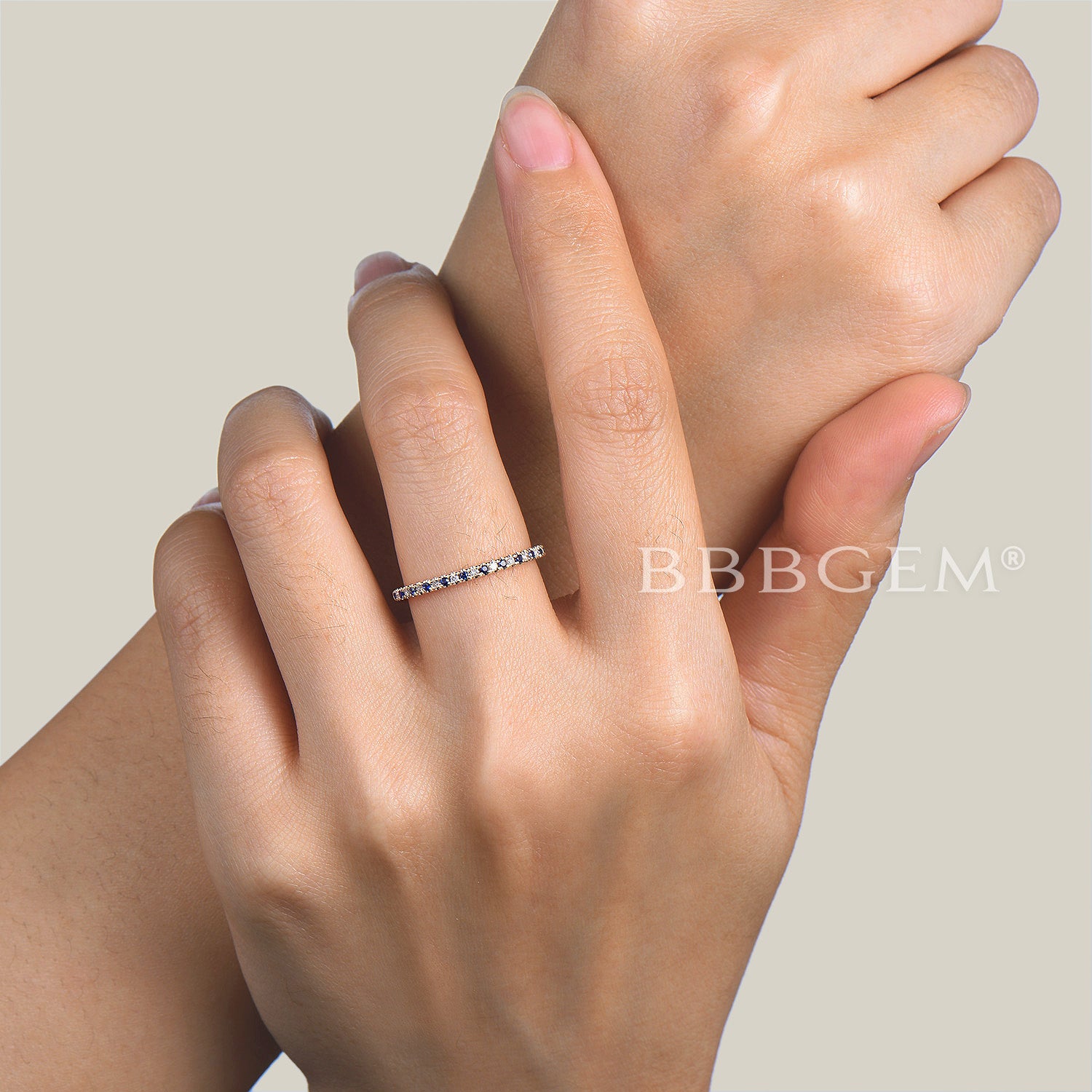 Natural Blue Sapphire Diamond Wedding Ring - 14K White Gold Anniversary Band for Women - Elegant Stackable Ring for Bridal, Engagement, or Everyday Wear