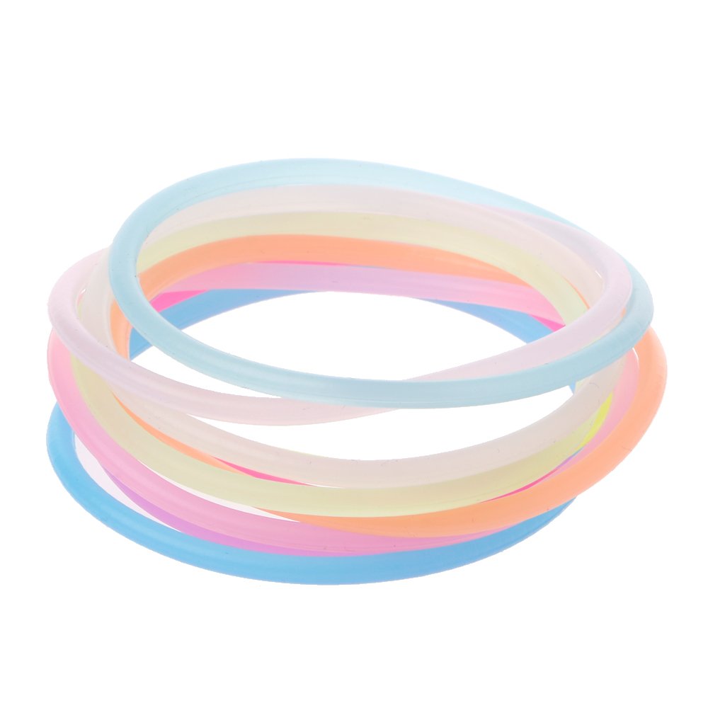 10PCS Glow in The Dark Silicone Bracelets for Men & Women - DIY Stretchy Rubber Wristbands & Hair Ties - Perfect for Parties, Concerts, Raves & Nighttime Activities