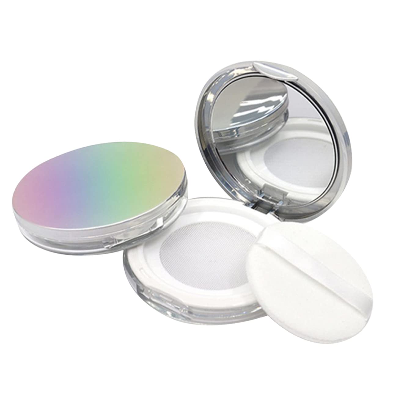 FRCOLOR 2-Pack Travel Makeup Powder Case with Mirror & Puff - Compact Loose Powder Container for On-the-Go Touch Ups, Perfect for Travel, Gym & Daily Purse