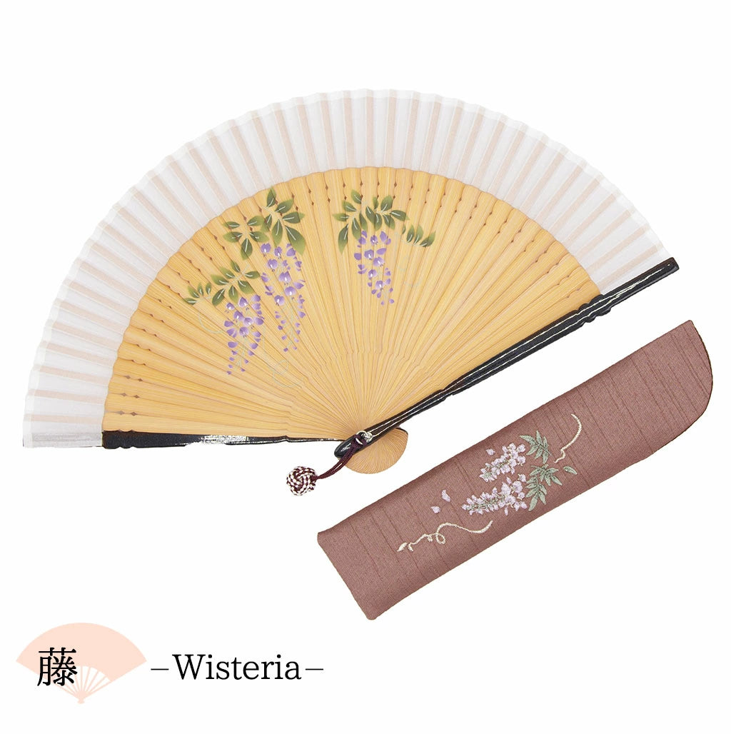 Elegant Japanese Folding Fan for Women - Handcrafted Small Sensu with Wisteria Design | Perfect for Summer, Cosplay, Tea Ceremony & Traditional Events