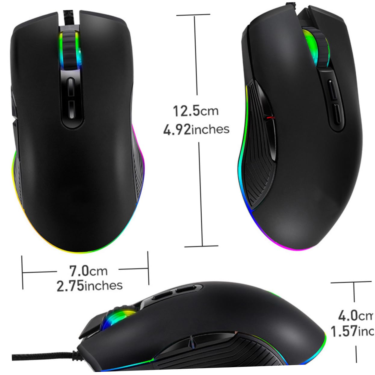 Gadpiparty RGB Backlit 7-Button Wired Gaming Mouse - 4 Adjustable DPI Settings, Ergonomic Design for PC & Laptop Gaming - Perfect for FPS, MOBA & MMO Games (Random Color)