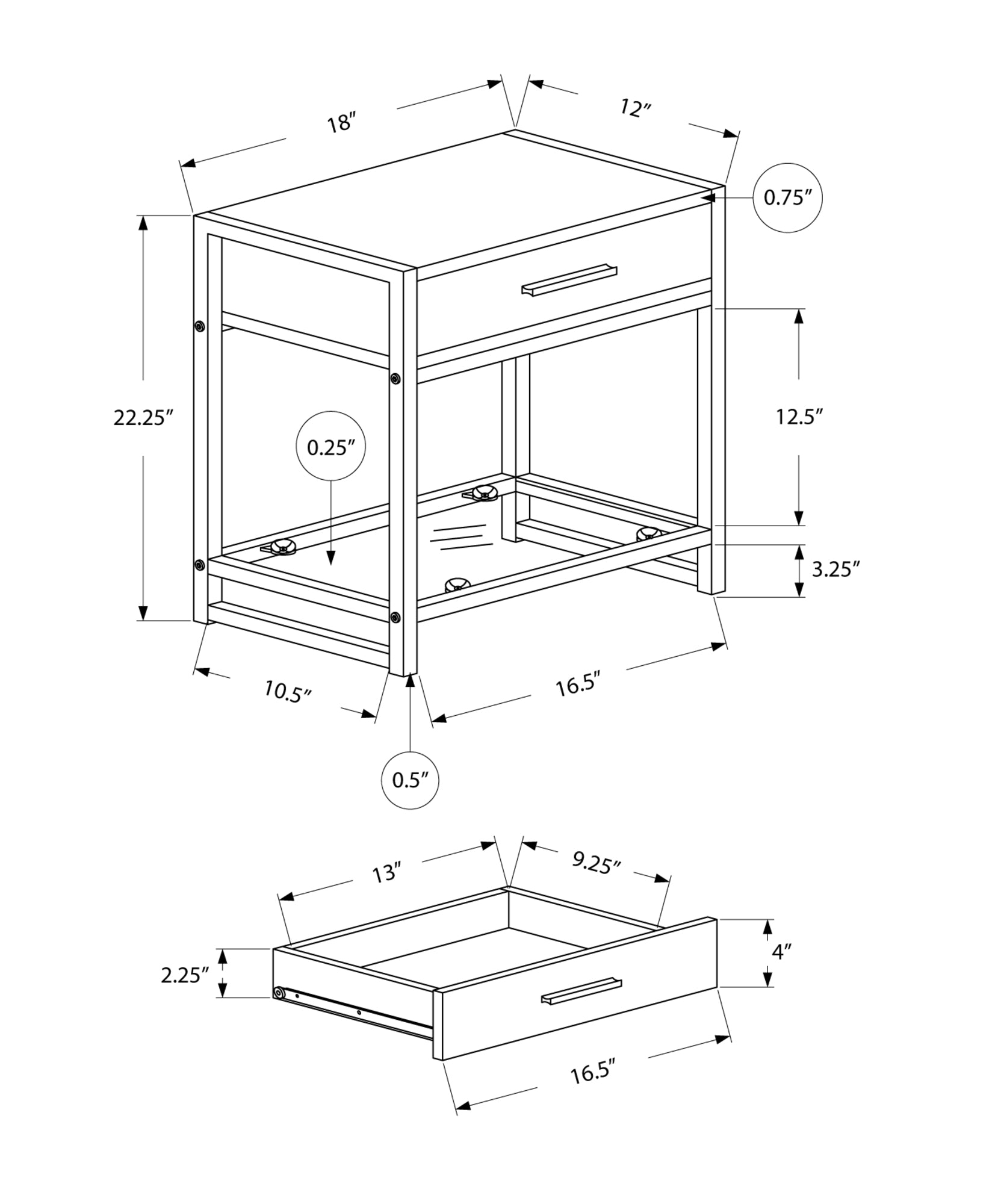 Modern Accent Table - 22 Inch Height, White & Silver Metal Frame with Tempered Glass Top - Perfect for Living Room, Bedroom, or Office Decor