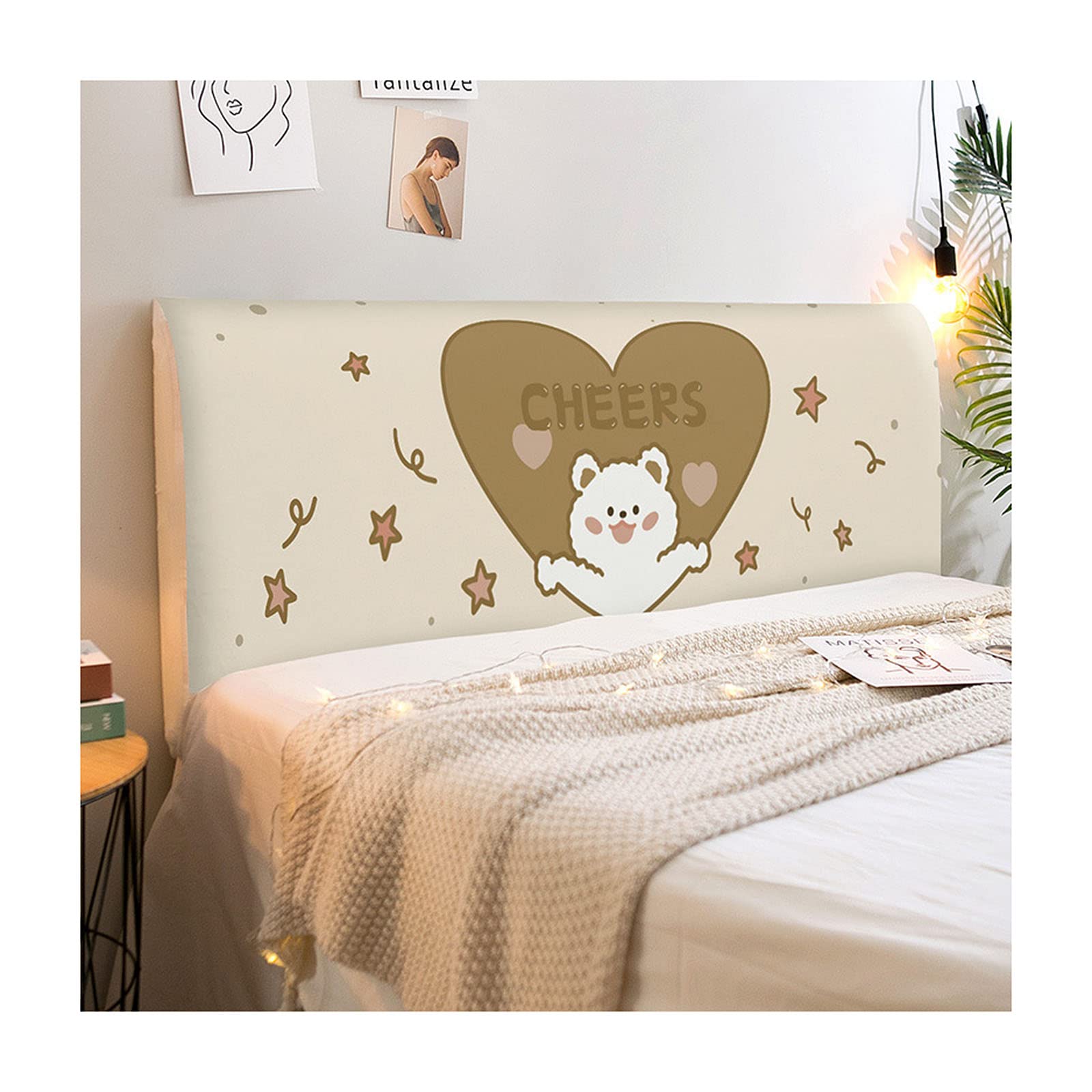Stretch Washable Headboard Cover for Full/Queen/Twin/King Size Beds - Cartoon Printed 360° Protective Slipcover (220x65cm) - Perfect for Kids' Rooms, Dormitories & Home Decor