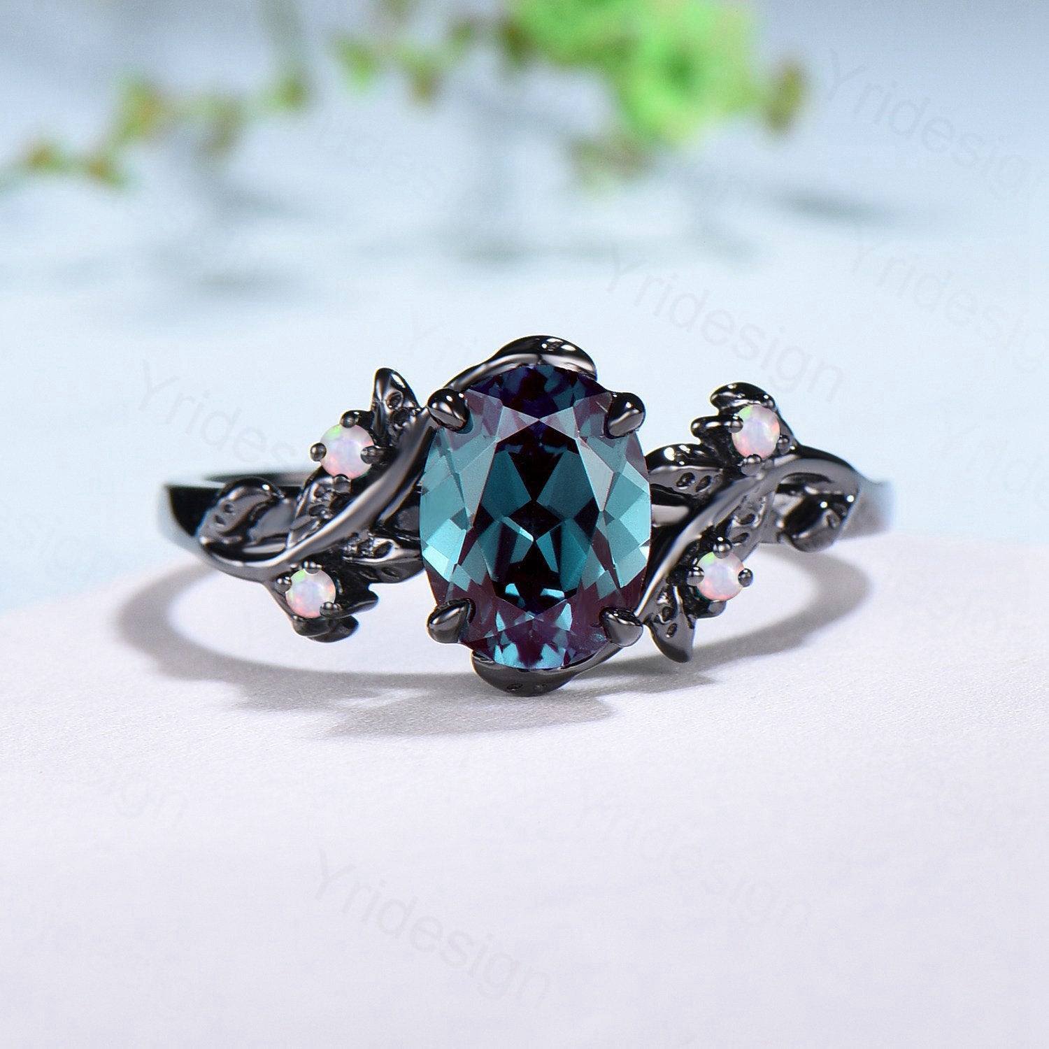 Alexandrite Engagement Ring for Women - Nature Inspired Twig Design, Black Gold Color Changing Gemstone, Cluster Emerald Wedding Ring | Perfect for Proposals, Anniversaries & Unique Bridal Jewelry