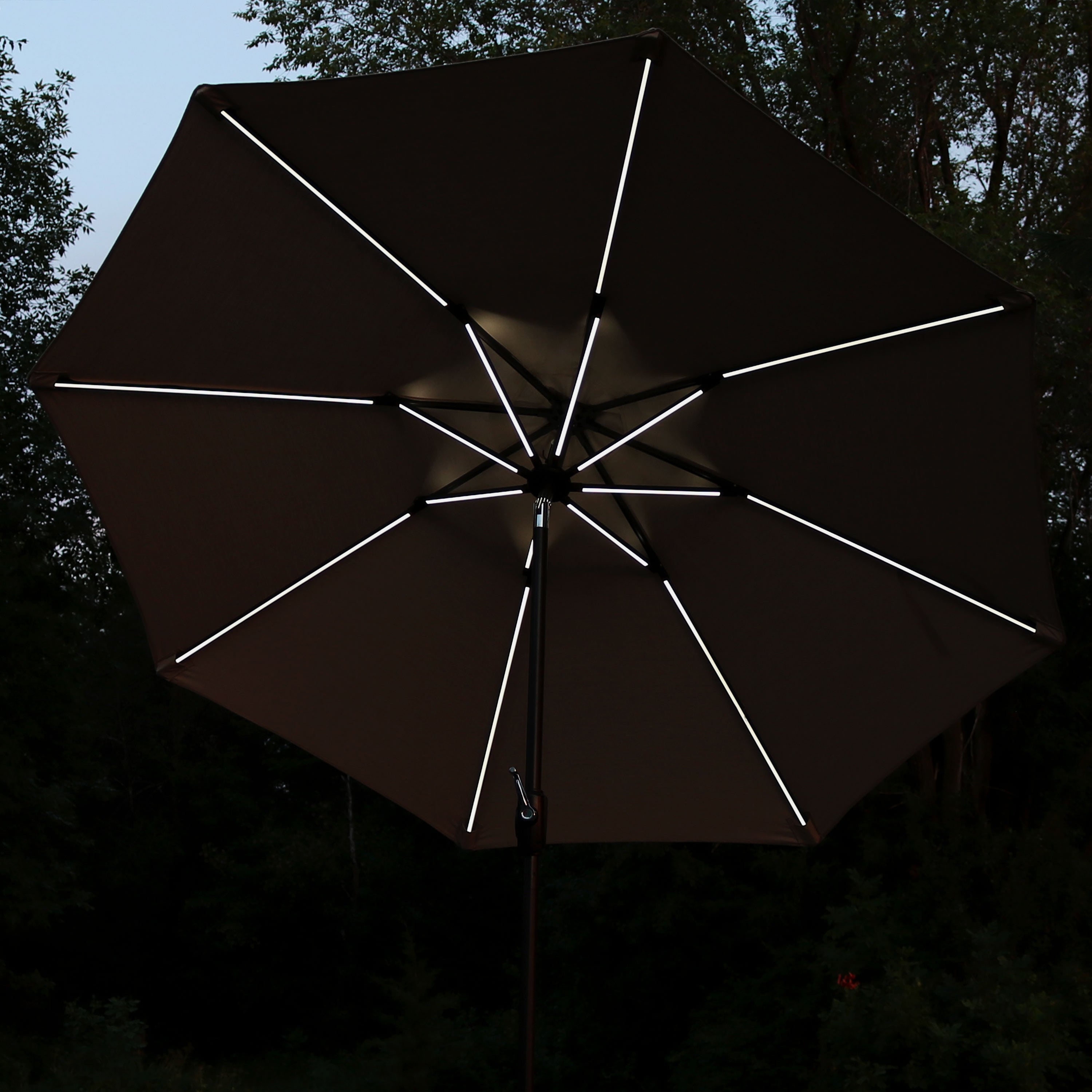 Sunnydaze 9 Foot Solar Sunbrella Patio Umbrella with Push Button Tilt & Crank - Perfect for Poolside, Backyard, and Outdoor Dining Areas