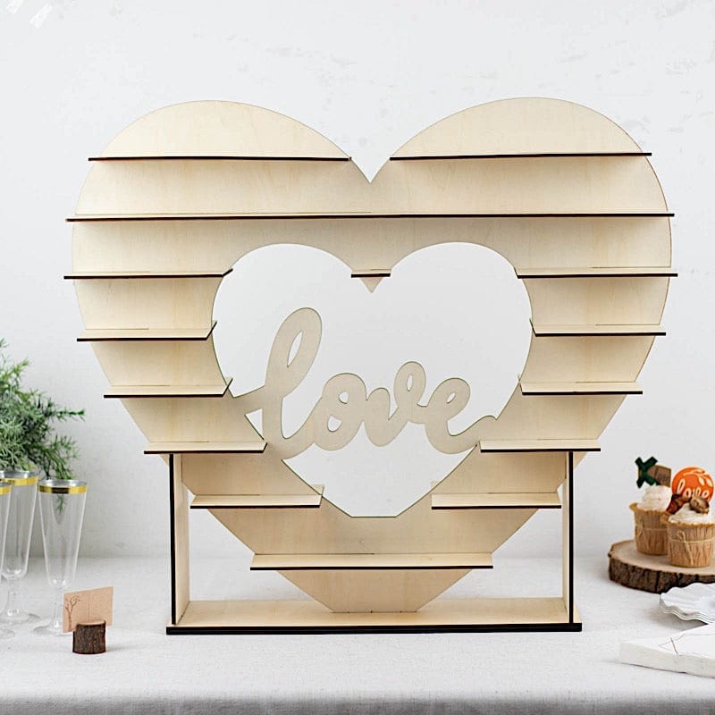 26-Heart 8-Layer Double-Sided Wooden Cupcake Dessert Stand - Natural Wood Display for Parties, Weddings & Events - Perfect for Cupcakes, Macarons & Mini Desserts