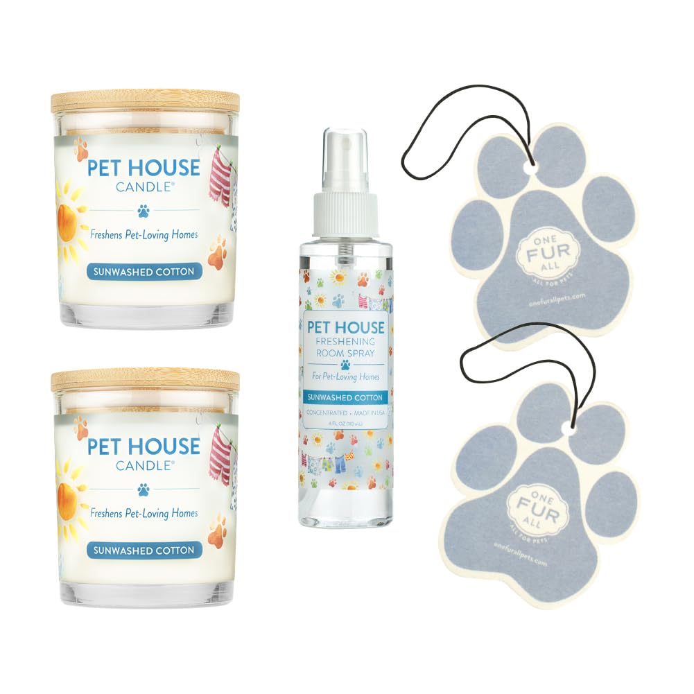 One Fur All Pet House Candle Value Pack - Soy Wax, Clean Burning Scented Candles for Pets | Long Lasting Odor Eliminator for Home | Sunwashed Cotton Fragrance | Perfect for Living Rooms, Bedrooms & Pet Areas