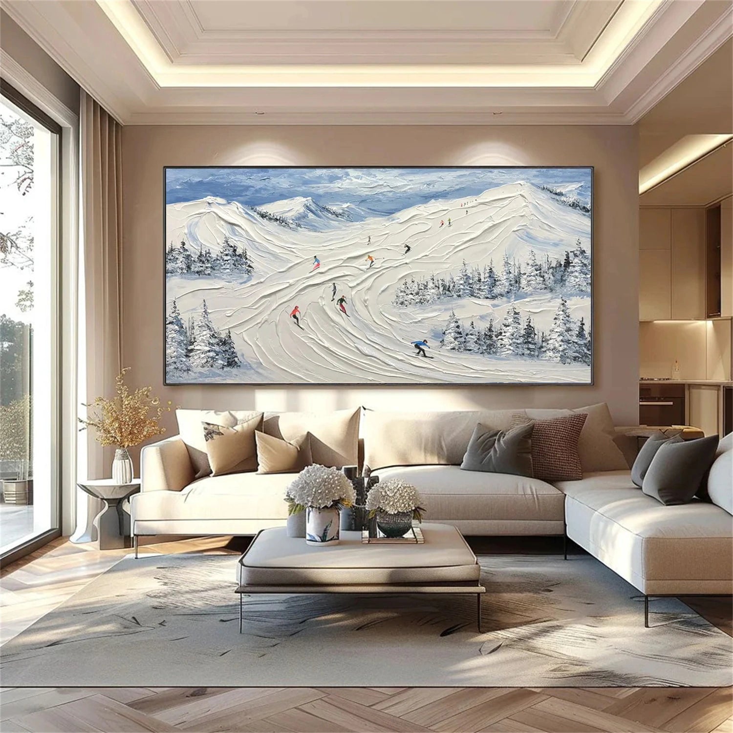 SP039 Textured Canvas Painting - Skiing Sport Art Wall Decor for Living Room, Bedroom & Office | Winter Sports Theme Home Decor