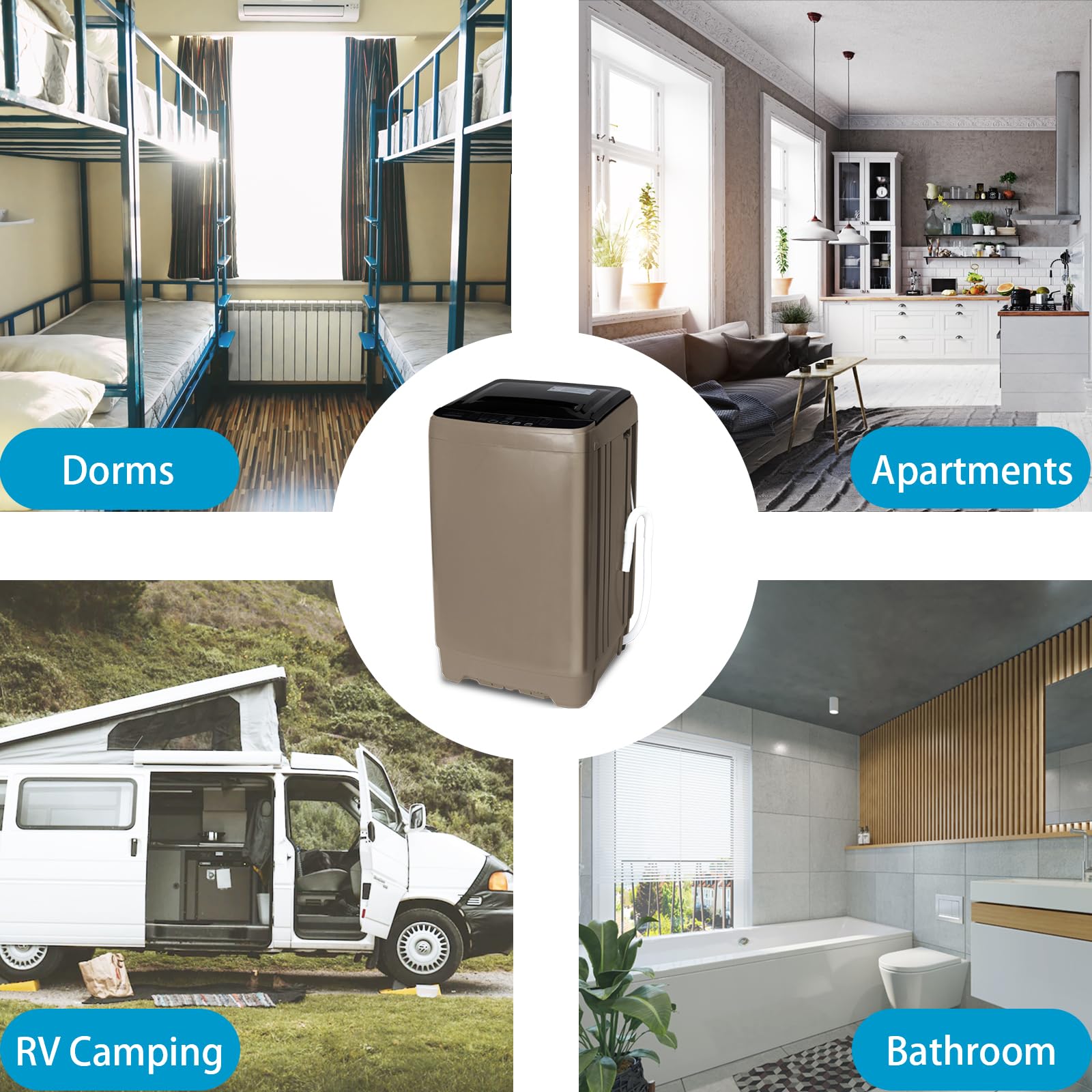Anukis 13 lbs Portable Washing Machine - Fully Automatic Compact Washer with Drain Pump, 10 Wash Programs & 8 Water Levels - Perfect for Apartments, Dorms, RVs & Travel - Gold | Space-Saving Laundry Solution for Small Homes & Camping
