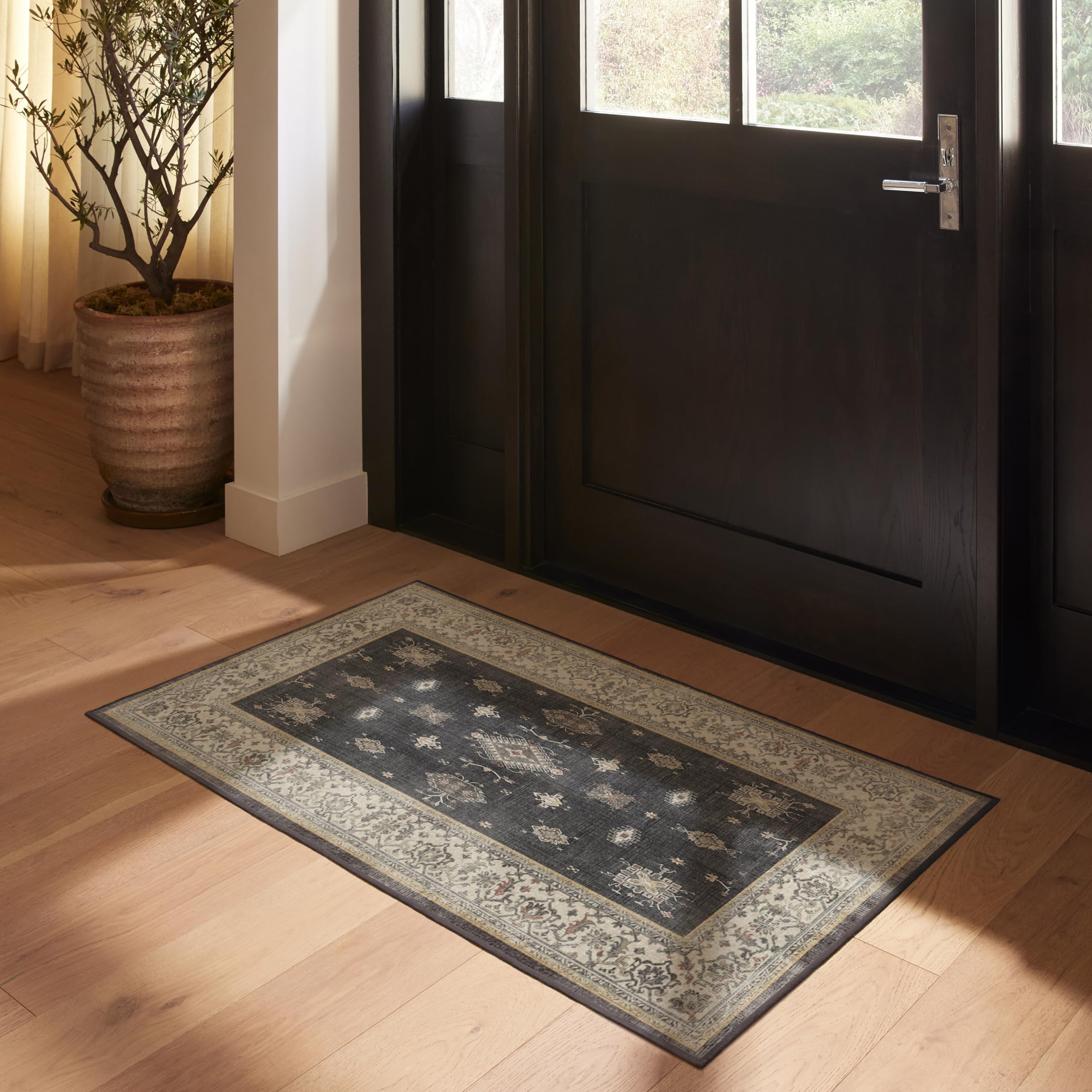 Ruggable Washable 3x5 Area Rug - Verena Dark Wood Pattern | Non-Slip Gripper Pad | Premium Indoor Rug for Living Room, Bedroom, Kitchen, Office & Classroom | Easy to Clean & Maintain | Perfect for High Traffic Areas & Pet-Friendly Homes