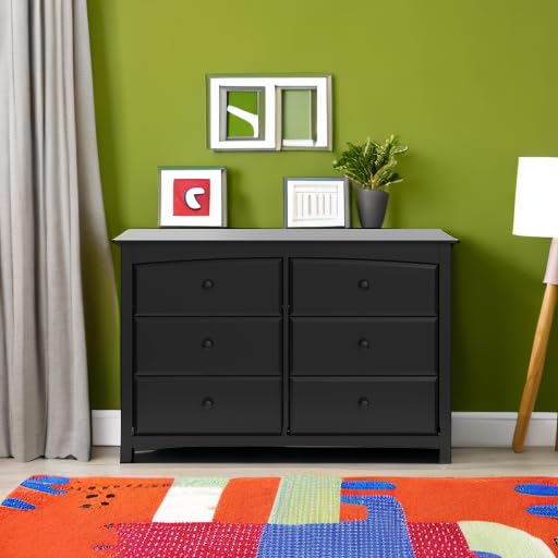Storkcraft Kenton 6-Drawer Double Dresser in Black - Kids Bedroom Dresser, Nursery Storage Organizer with 6 Drawers, Universal Children's Furniture for Bedroom & Playroom Organization