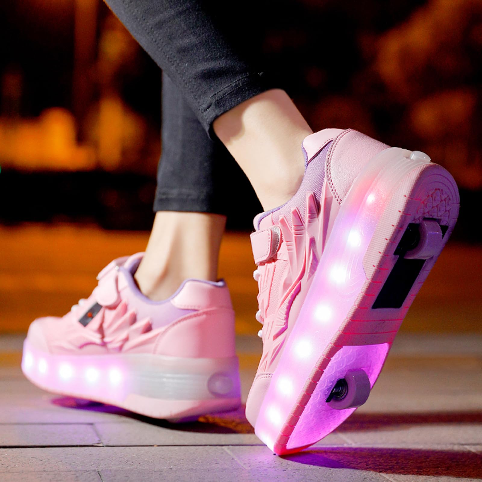 YUNICUS Kids Roller Shoes with LED Lights - Adjustable Heel Wheels for Girls & Boys - Fun Light Up Sneakers for Outdoor Play, Sports & School Activities