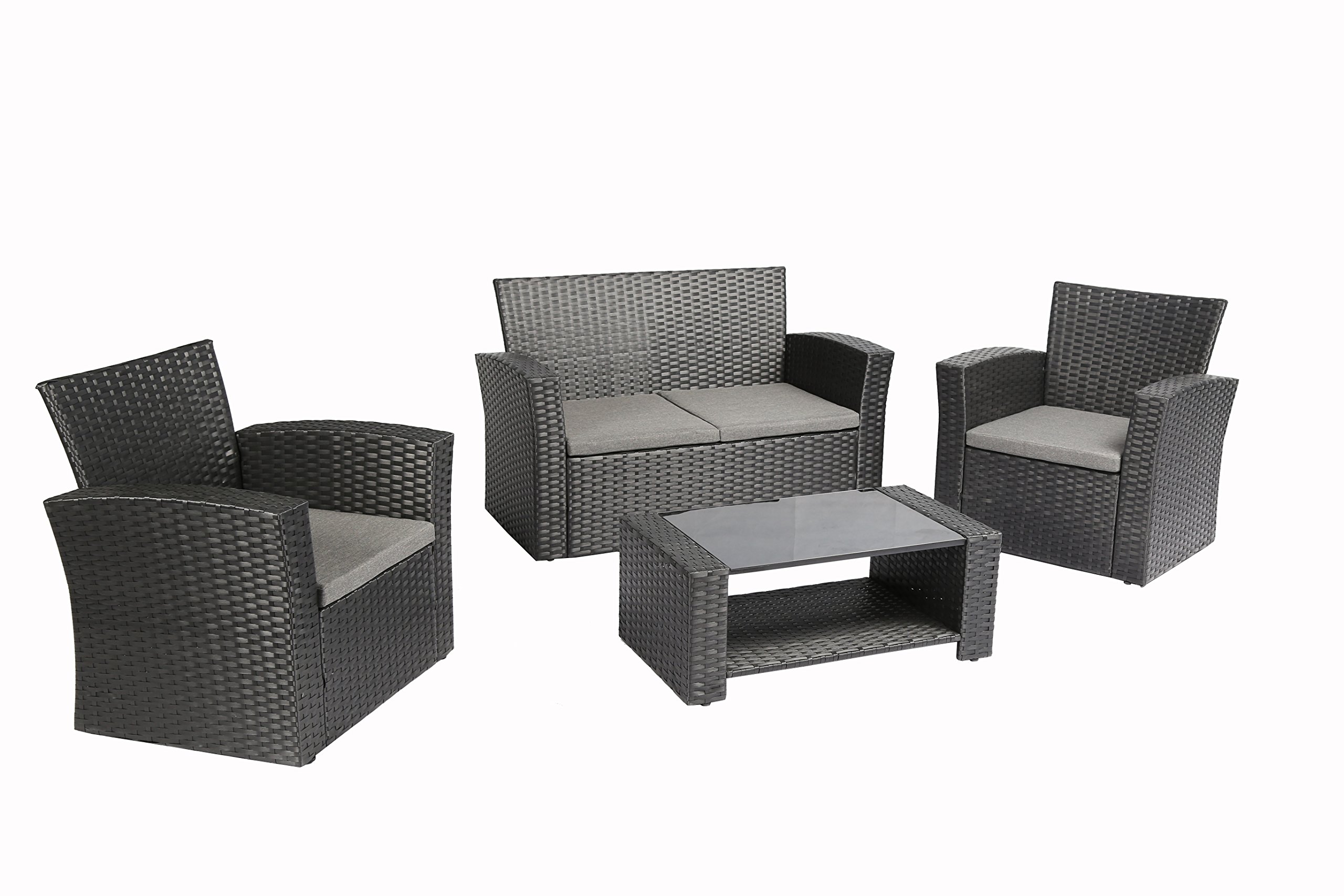 4-Piece Outdoor Patio Furniture Set - PE Rattan Wicker Garden Chairs with Cushions, Black - Perfect for Backyard, Poolside & Terrace Relaxation