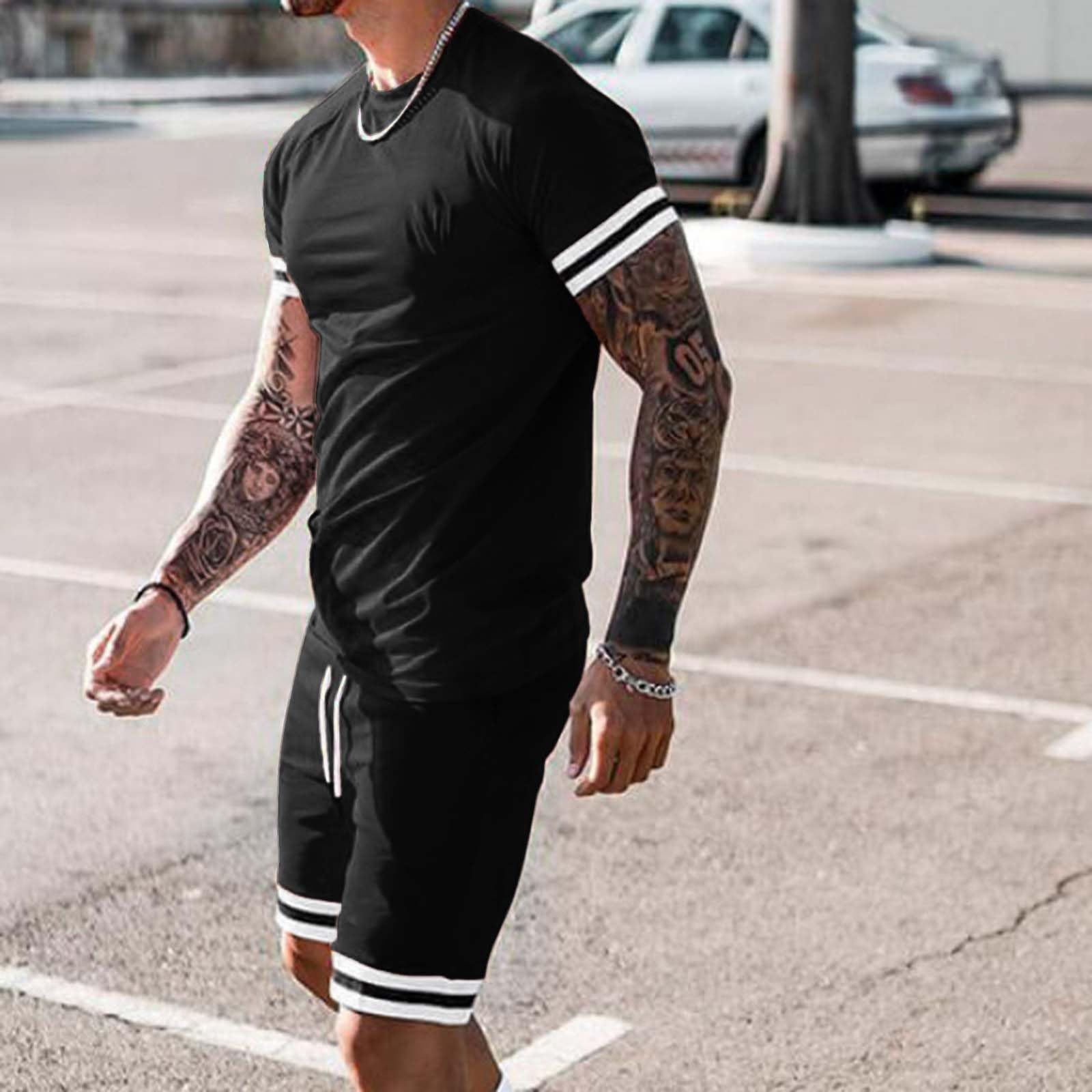 Men's 2-Piece Short Sets - Summer Short Sleeve Tracksuit Outfit with Pockets | Casual Lounge Wear & Athletic Comfort for Home, Gym, and Outdoor Activities