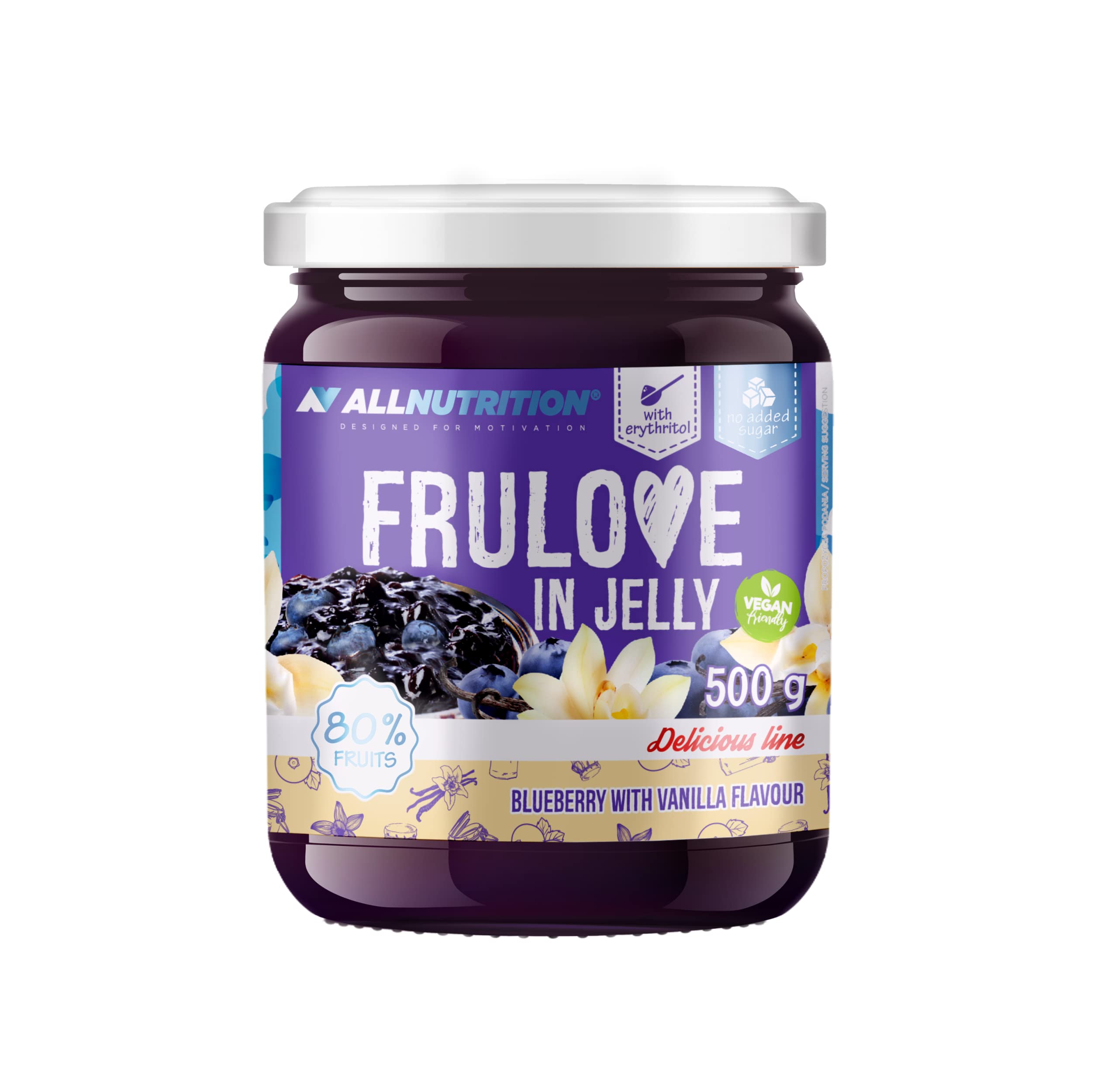 Allnutrition Frulove In Jelly - Blueberry & Vanilla Flavor 500g | Delicious Fruit Snacks for Kids, Healthy Dessert & On-the-Go Energy Boost