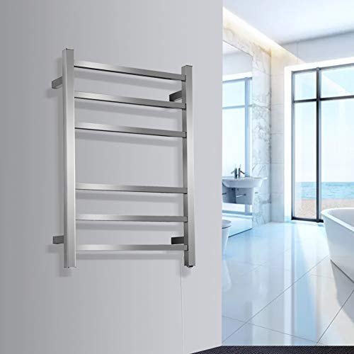 Electric Towel Warmers 3+3 Square Bars ETW13C - Brushed Nickel Bathroom Towel Rack & Warmer - 68W UL Listed with Hardwired Kit - Perfect for Bathrooms, Spas & Luxury Home Heating