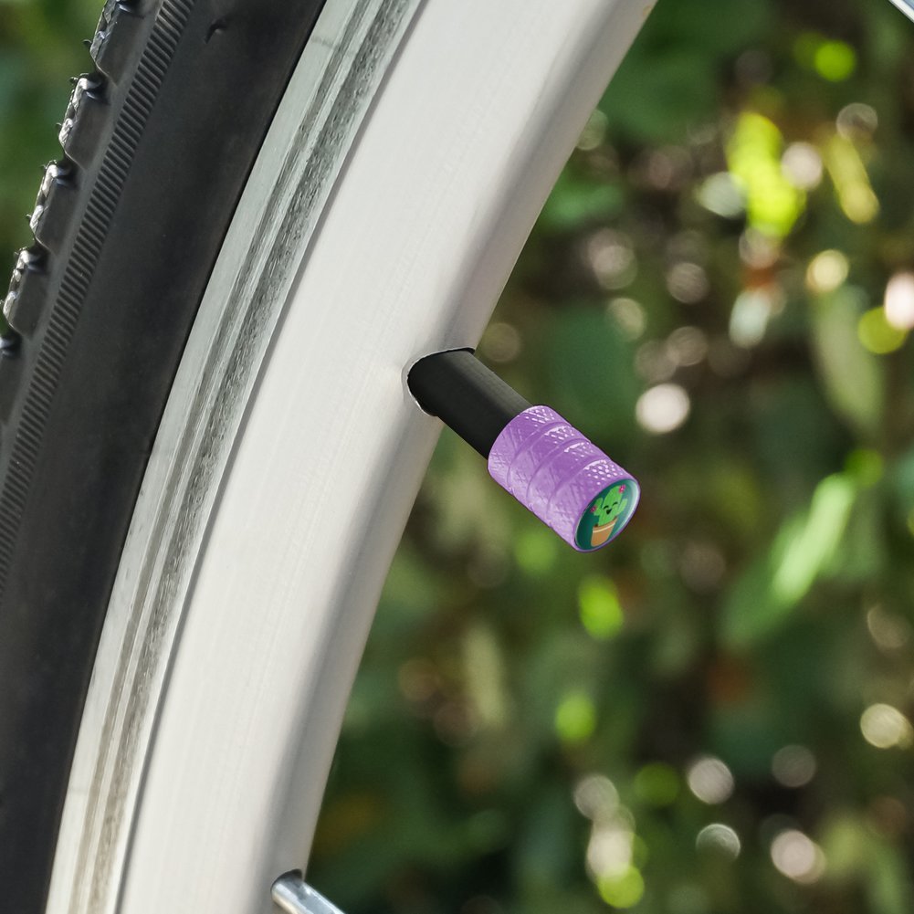 Stylish Aluminum Valve Stem Caps for Motorcycle & Bicycle Wheels - Cute Cactus Design with Pink Flowers - Perfect for Bike Accessories, Customization & Gift Ideas