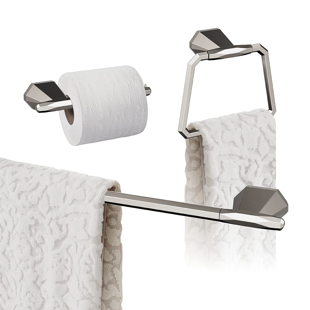 Amerock Brushed Nickel St. Vincent 24-Inch Towel Bar Set (3-Piece) - Premium Bathroom Accessories for Modern Homes & Luxury Hotels