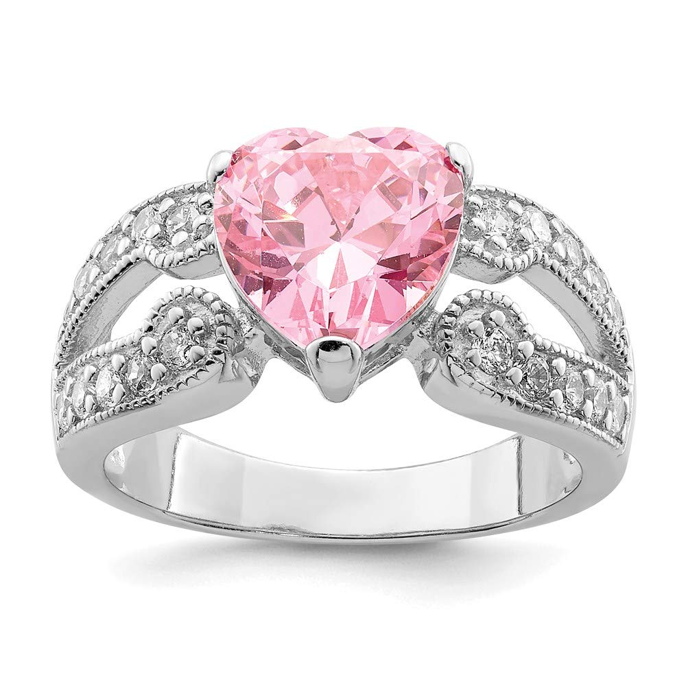 Ryan Jonathan Sterling Silver 10mm Pink & Clear Cubic Zirconia Heart Ring - Elegant Jewelry Gift for Women, Perfect for Valentine's Day, Anniversary & Romantic Occasions