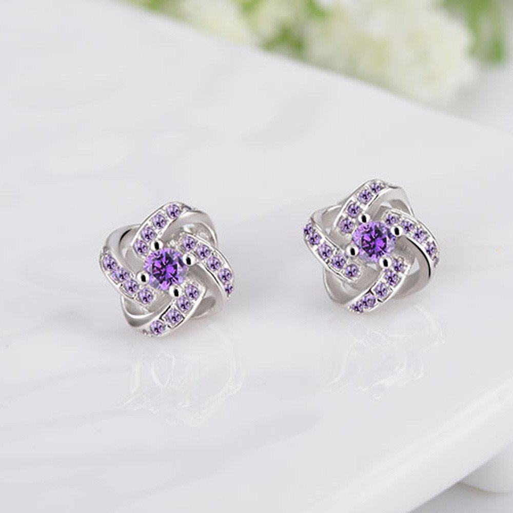 Elegant CZ Simulated Diamond Stud Earrings for Women - Purple Zircon Bridal Jewelry for Wedding, Bridesmaid & Special Occasions | Perfect Gift for Anniversary, Party & Formal Events