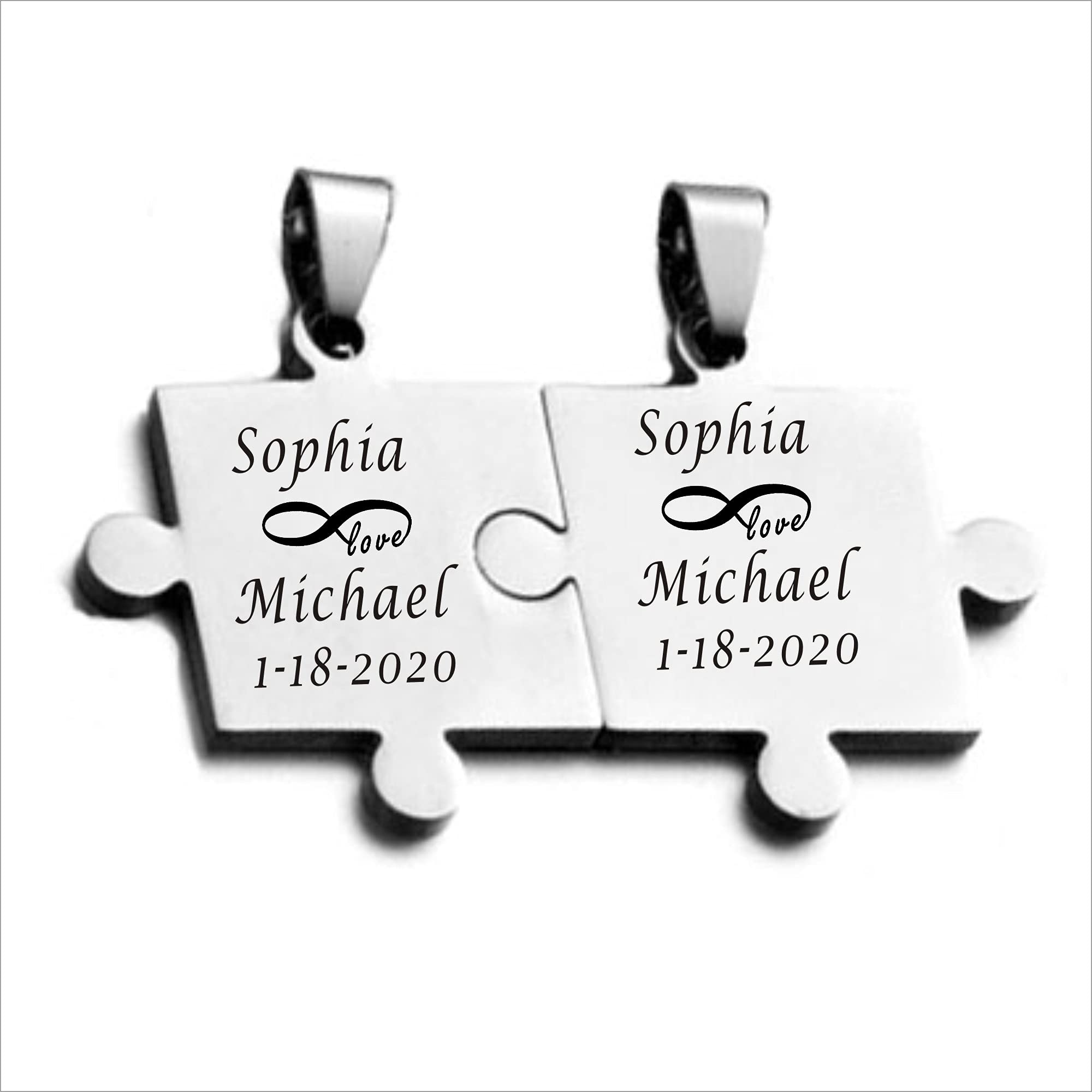 Custom Puzzle Necklace Set - Engraved Couple Jewelry for Anniversaries & Gifts