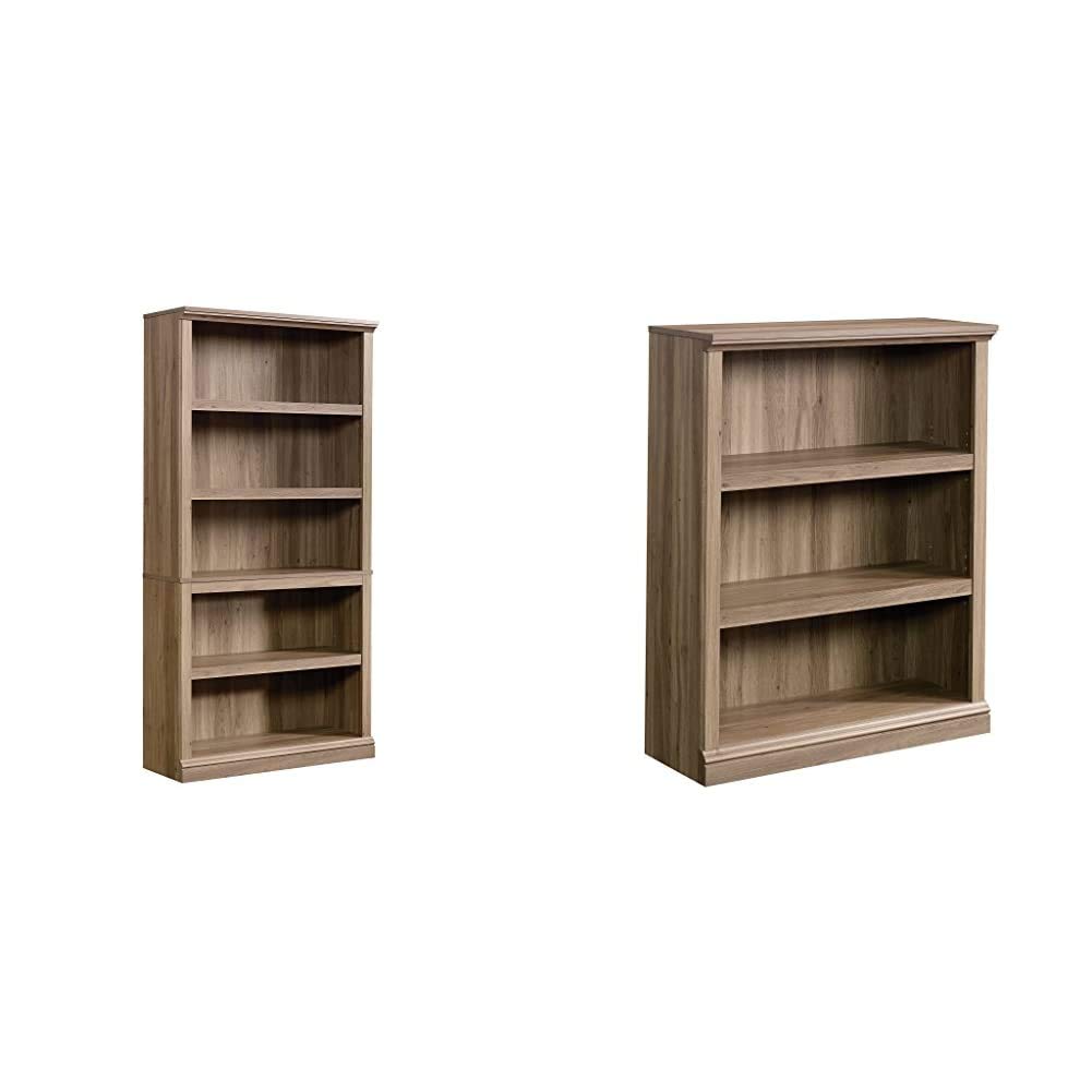 Sauder 5-Shelf and 3-Shelf Bookcase Storage Shelves - Salt Oak Finish for Home Office, Living Room & Bedroom Organization